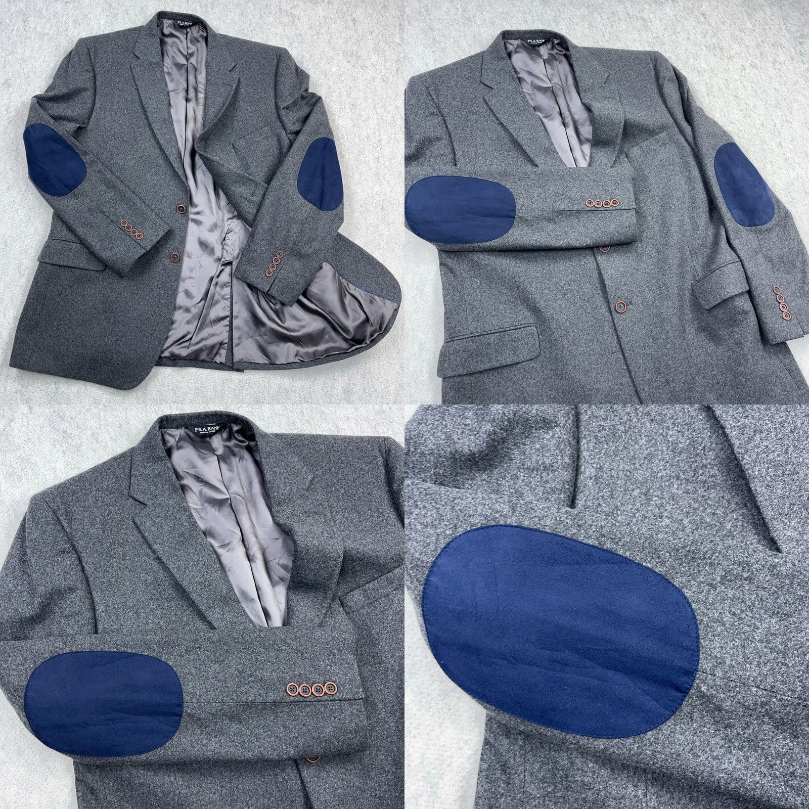 Jos. A. Bank Jos. A. Bank Blazer Men Gray Wool 2-Button Single-Breasted Mid-Length Jacket Size 48L Regular Fit Notch Lapel - Wool/Lining Handcrafted? No (omit) Size 46R - 8 Thumbnail