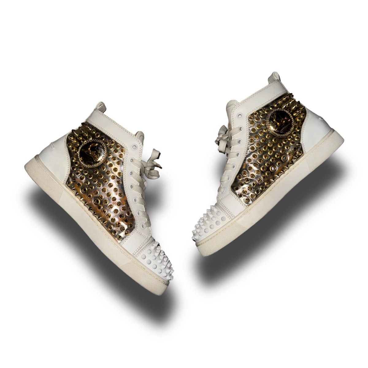 Christian Louboutin Christian Louboutin white/gold spike hightops Size US 7.5 / EU 40-41 - 5 Thumbnail