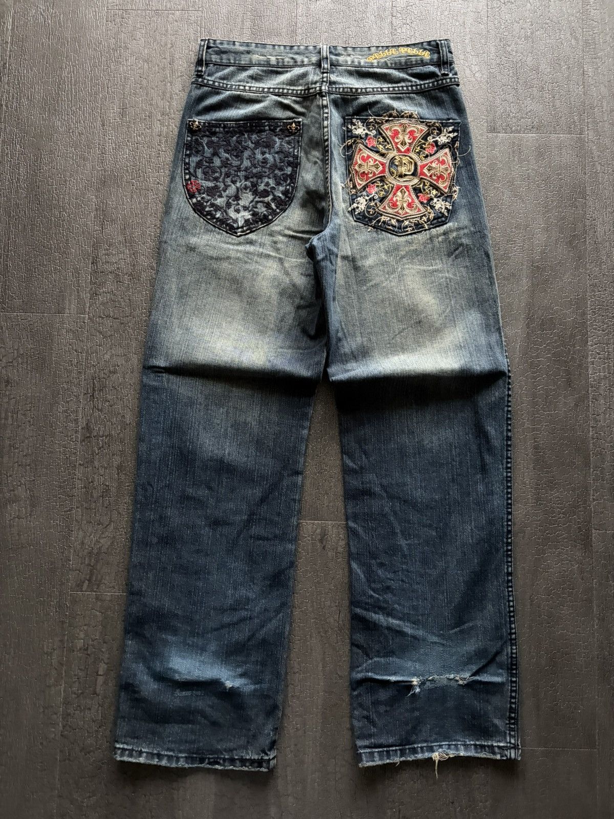 Pelle Pelle Y2k 90s Pelle Pelle cross Denim jeans embroidery stk carti Size US 31 - 1 Thumbnail
