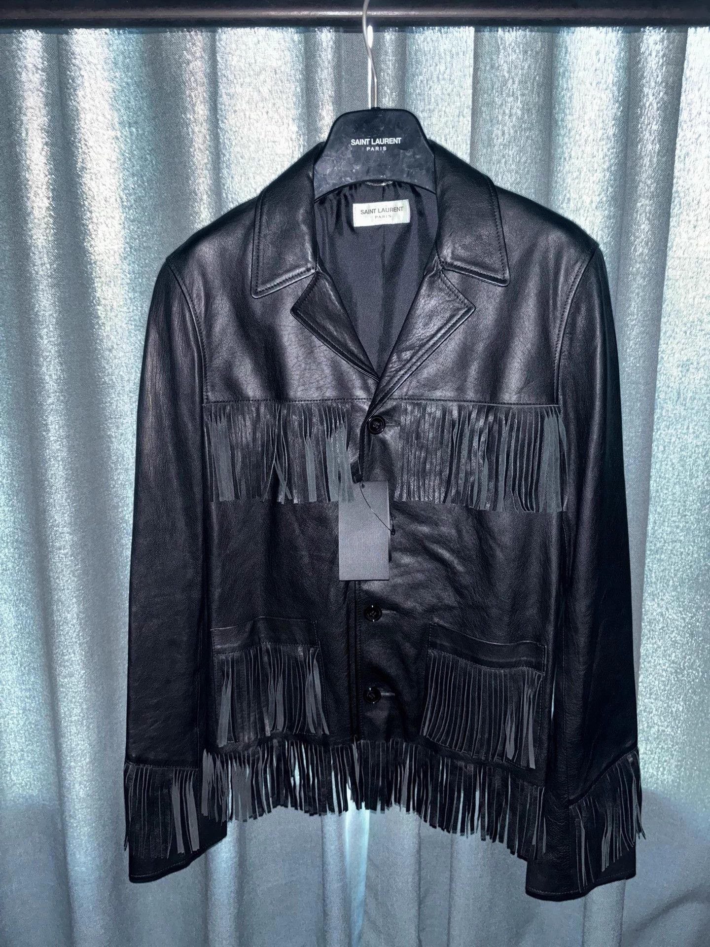 Saint Laurent Paris SLP 2015SS Hedi Slimane Black Leather Fringe Jkt Size US S / EU 44-46 / 1 - 2 Thumbnail