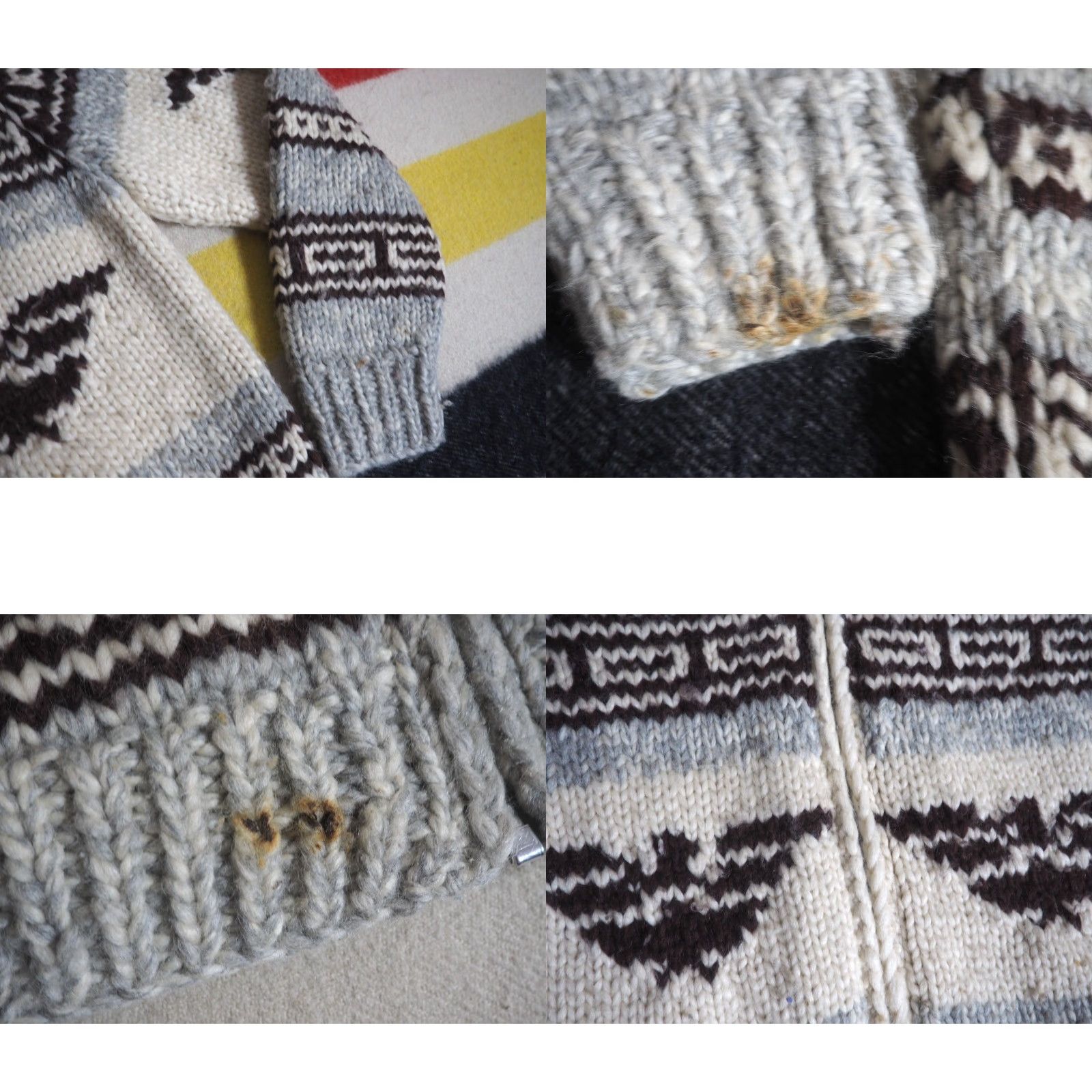 Vintage VTG Cream Gray Thunderbird Eagle Heavy Wool Zip Cowichan Sweater Mens M Size US M / EU 48-50 / 2 - 8 Thumbnail