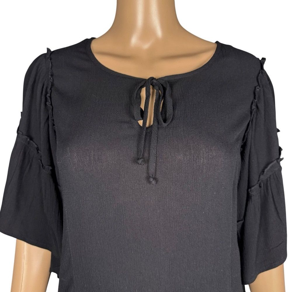 Other New Susan Graver Rayon Crepe Flutter Sleeve Black Tunic A48 Size XXS / US 00 / IT 34 - 3 Thumbnail