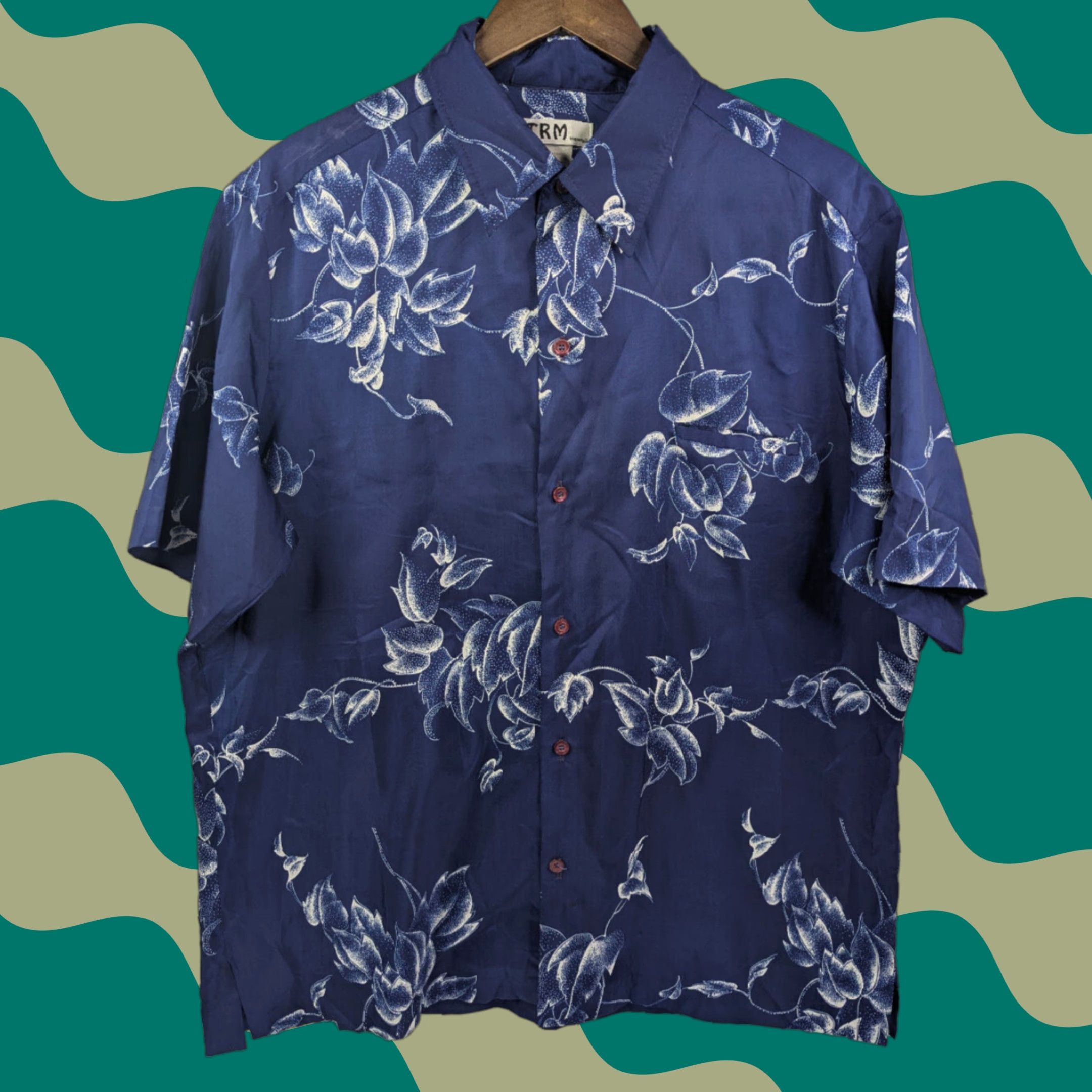 Vintage **VINTAGE TRM Hawaiian Blue XL Shirt Men’s Floral Polyester USA** User: Vintage TRM Hawaiian Blue XL Shirt Men’s Floral Polyester USA Size US XL / EU 56 / 4 - 1 Thumbnail