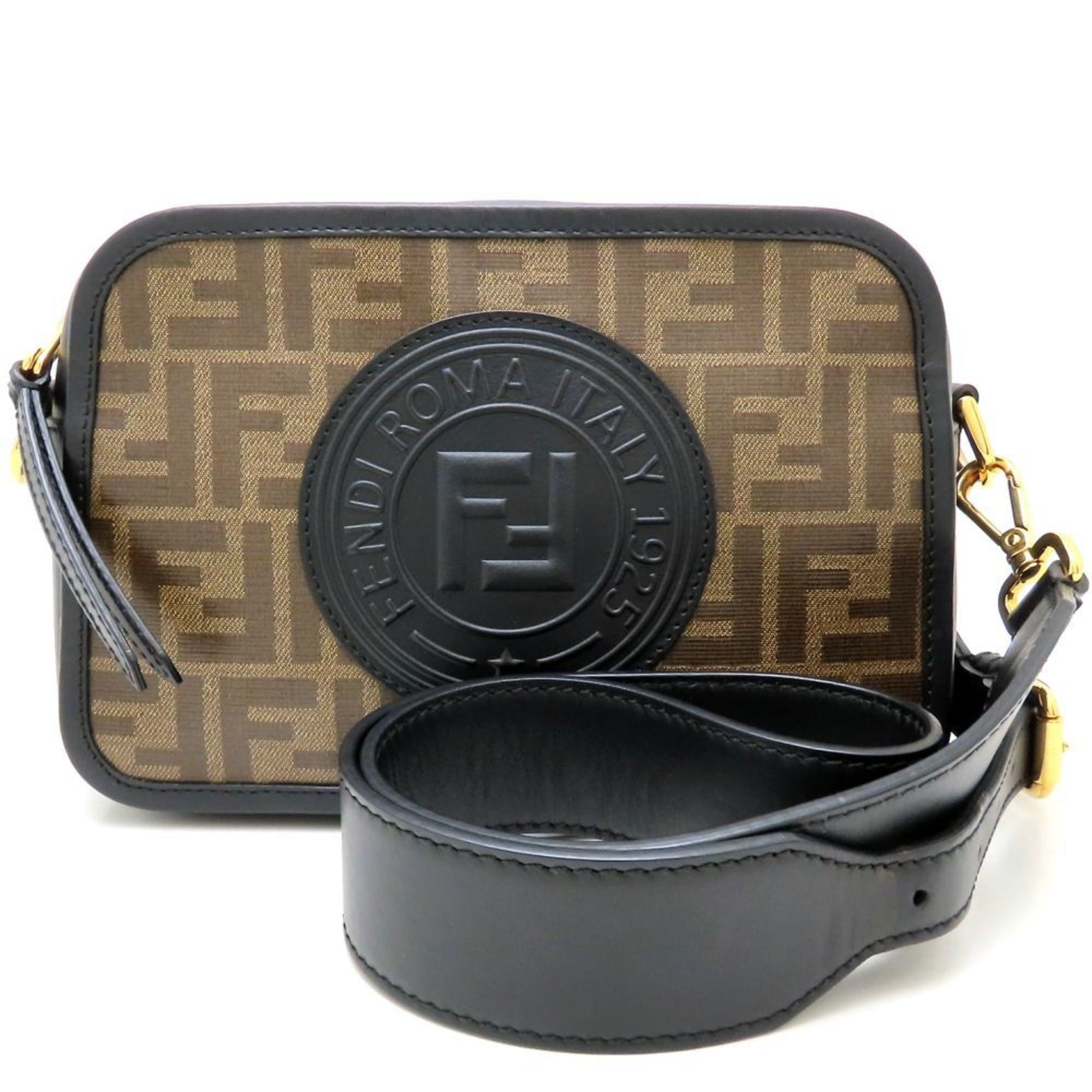 Fendi Camzucca 8Bt287 Shoulder Bag Coated Canvas X Leather Brown Black 352453, Women's
