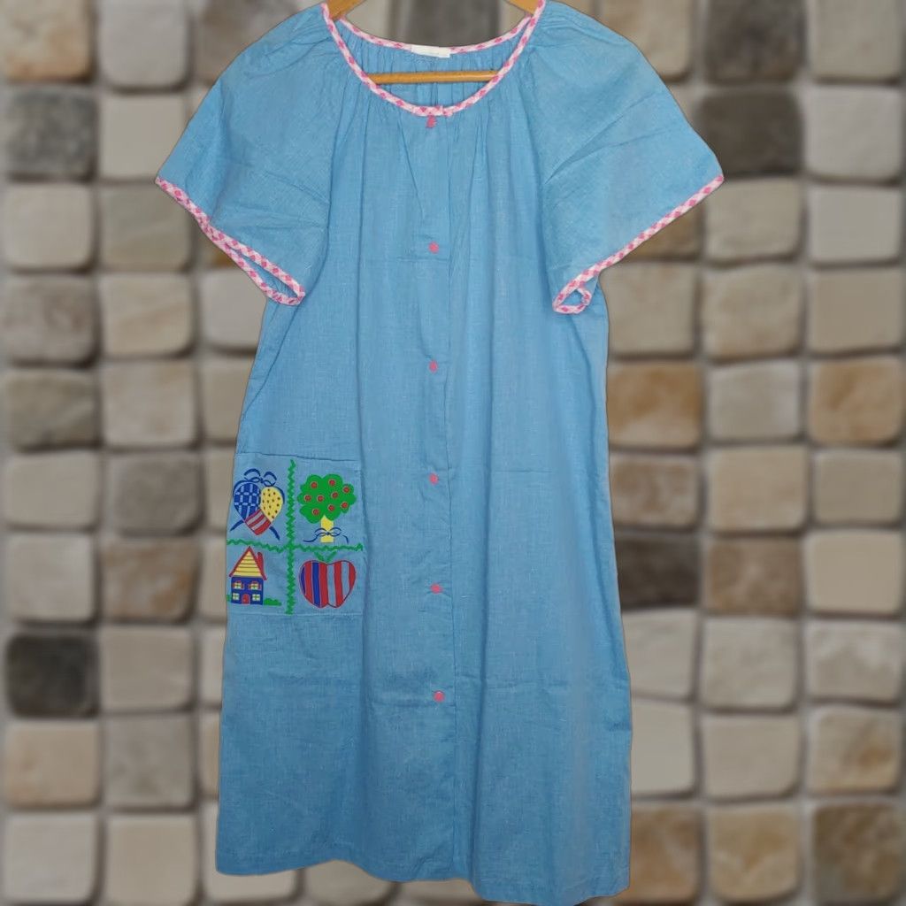 Vintage VINTAGE Lightweight Cotton Womens Medium Nightgown Gown Blue Heart Retro Snap Front Size M / US 6-8 / IT 42-44 - 1 Thumbnail