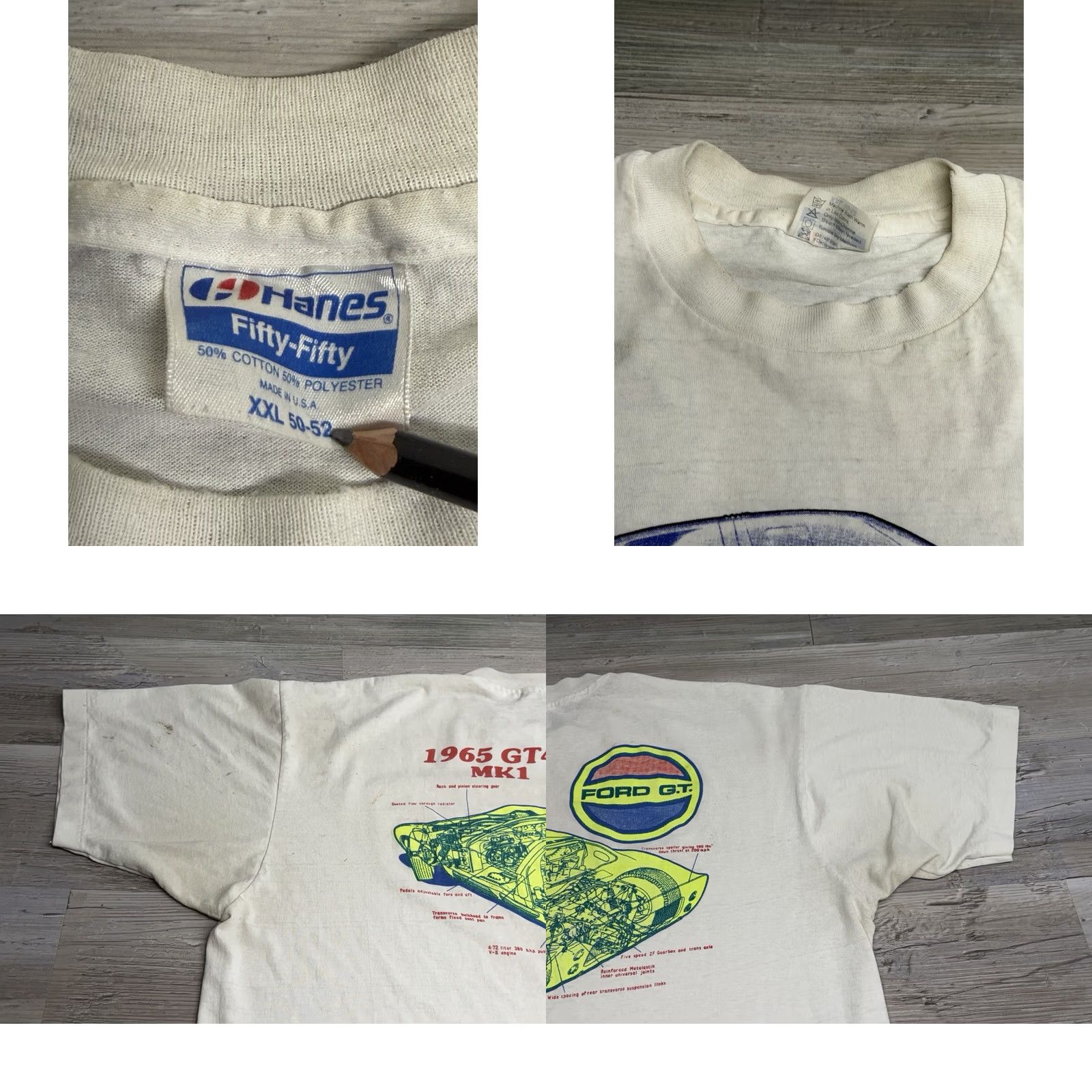 Hanes VINTAGE Ford GT 1965 GT40 MK1 Blueprint T Shirt White 2XL Hanes Unisex Adults Short Sleeve Crew Neck Cotton Racing 80s Modern Retro 80s (Mens) Size US XXL / EU 58 / 5 - 8 Thumbnail