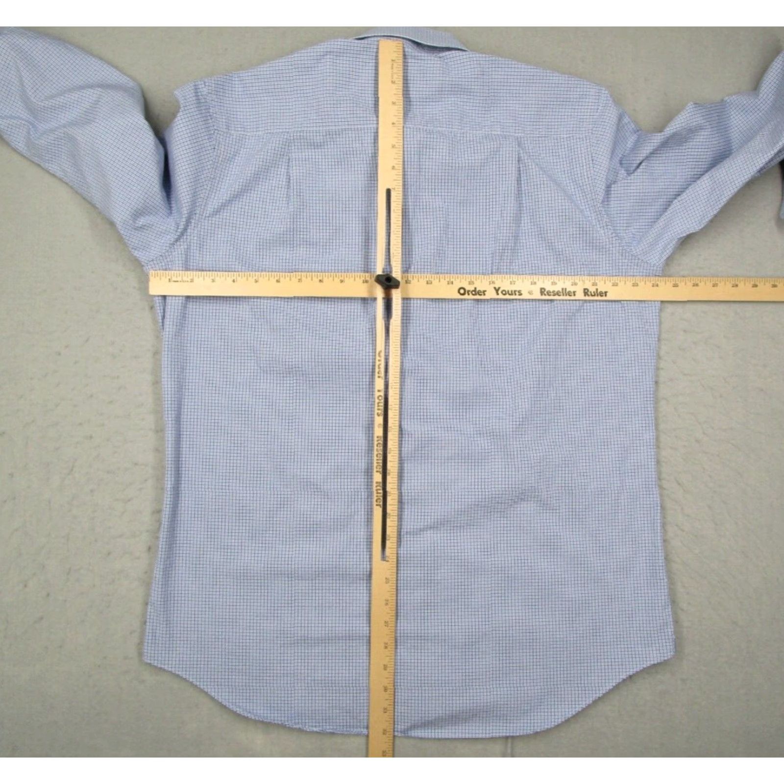 David Donahue David Donahue Mens 17.5 34 Trim Fit Blue Check Dress Shirt Long Sleeve Button Up Cotton Size 34R - 5 Thumbnail