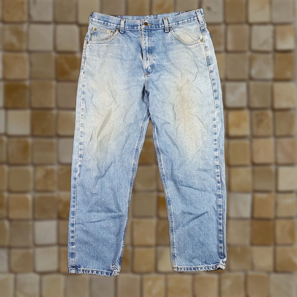 Carhartt VINTAGE Carhartt Jeans 5-Pocket 38x30 Denim Workwear Grunge Y2K 90s 00s Mens Regular Blue | Distressed, Leather Logo, 30 Inseam Size US 38 / EU 54 - 1 Thumbnail
