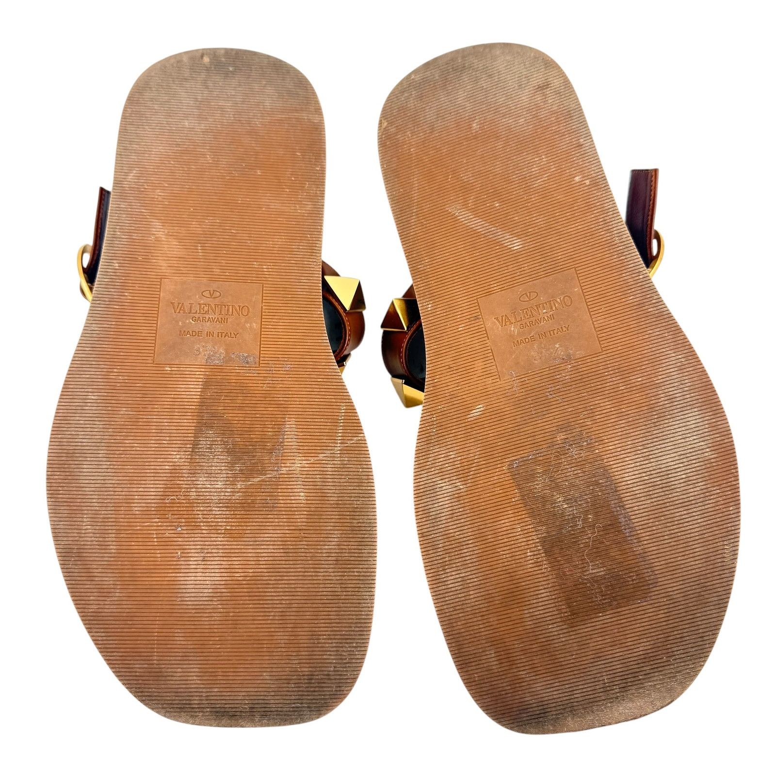 Valentino Valentino Garavani Roman Stud Platform Leather Slides Brown Size US 7.5 / IT 37.5 - 8 Thumbnail