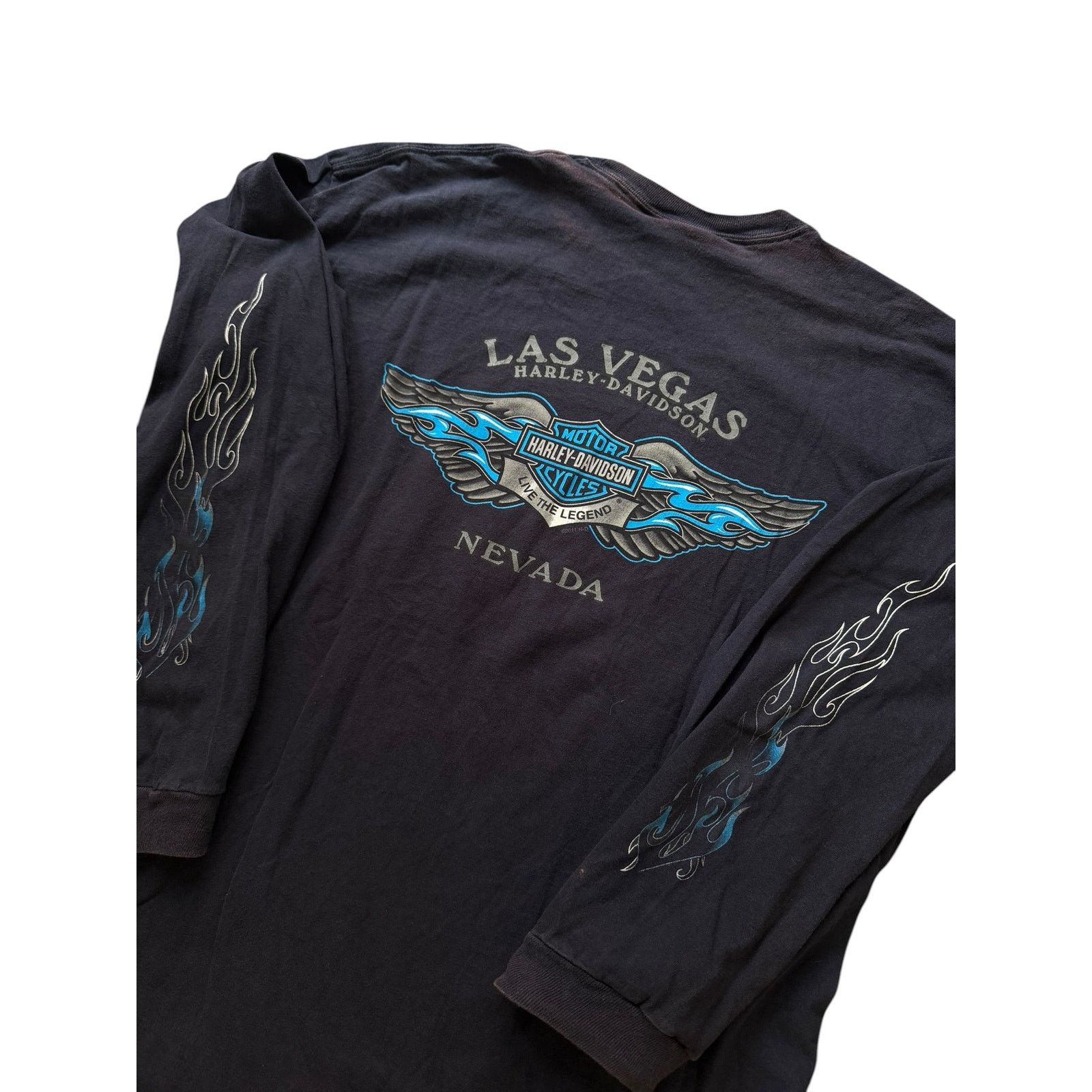 Harley Davidson Vintage Harley Davidson Navy Blue Flame Long Sleeve Size US XXL / EU 58 / 5 - 6 Thumbnail