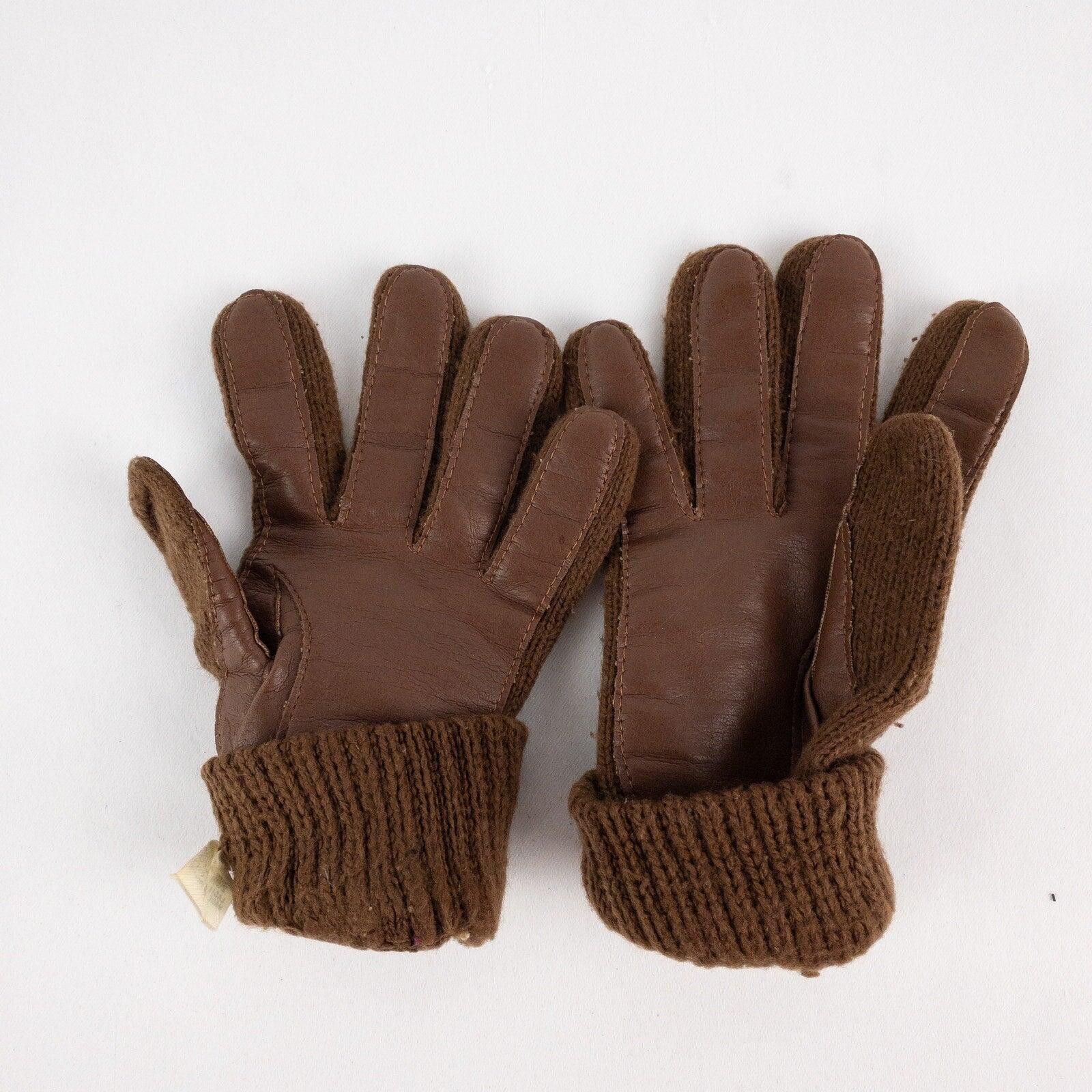 Arts & Science Aris Vintage Brown Knit Fabric Vinyl Gloves Womens One Size Size ONE SIZE - 6 Thumbnail