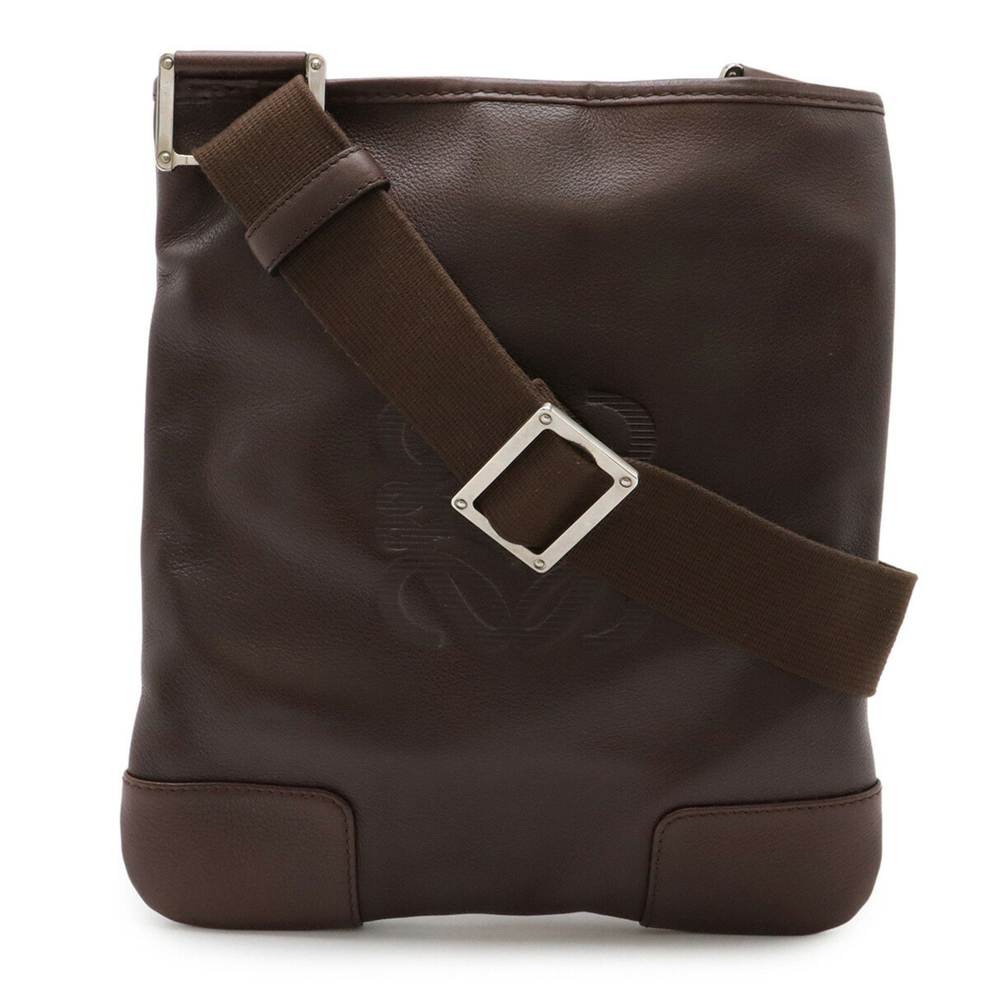 Loewe Anagram Shoulder Bag Leather Dark Brown, Women's