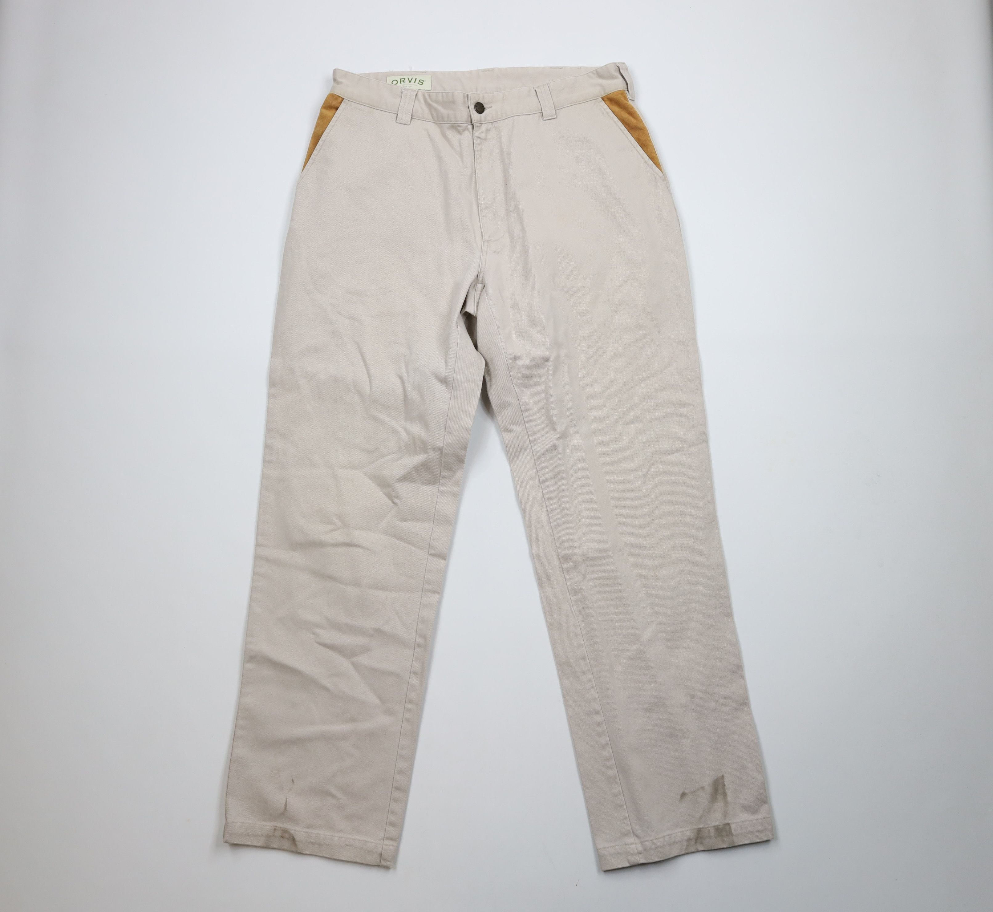 Orvis × Vintage Vintage 90s Orvis Heavy Leather Trim Wide Leg Pants Beige Size US 36 / EU 52 - 1 Thumbnail