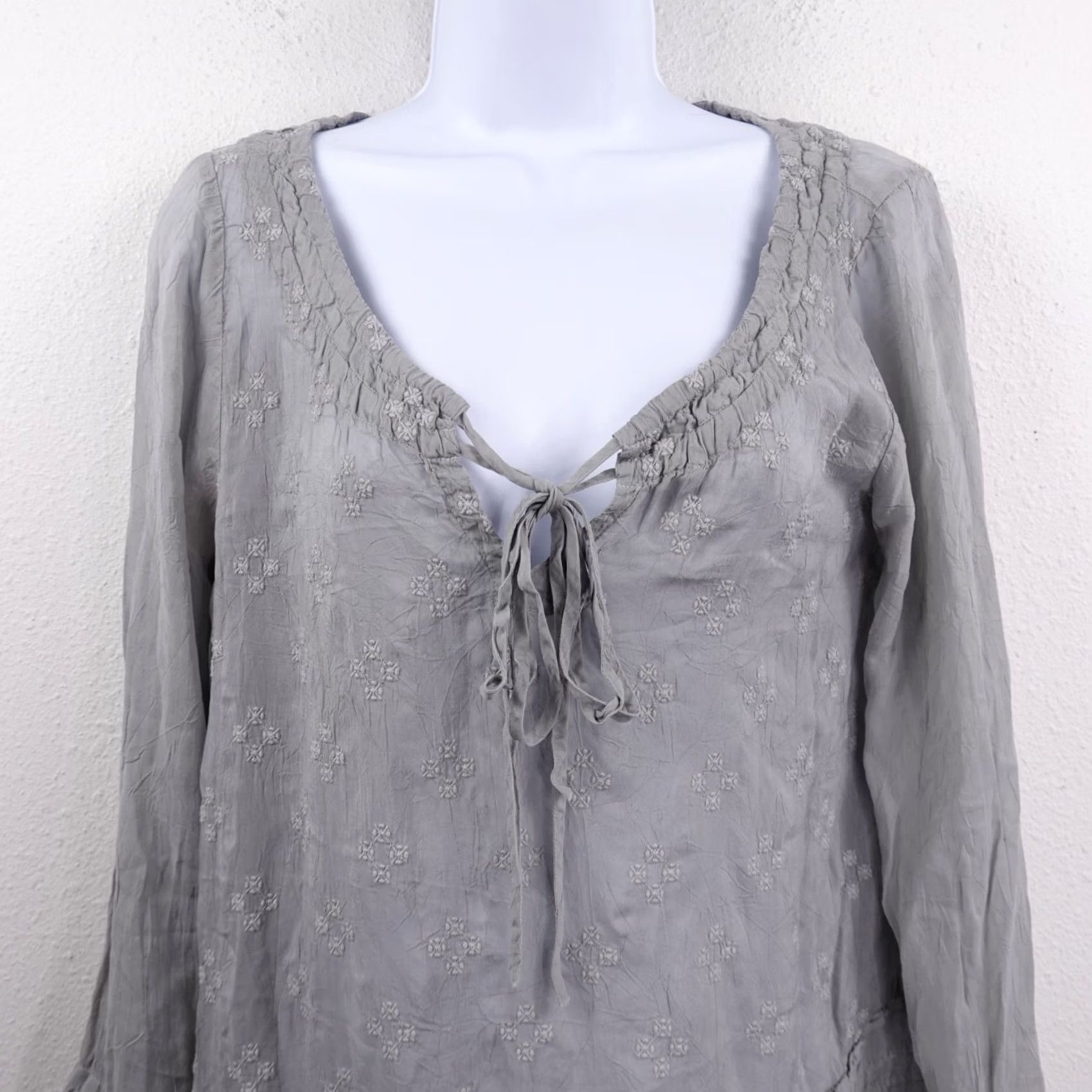 Johnny Was Johnny Was Tunic Dress Gray Sheer Gauze Embroidered Long Sleeve Rayon Small Boho Women's Dahlia Floral Patchwork Vintage: No Size S / US 4 / IT 40 - 4 Thumbnail