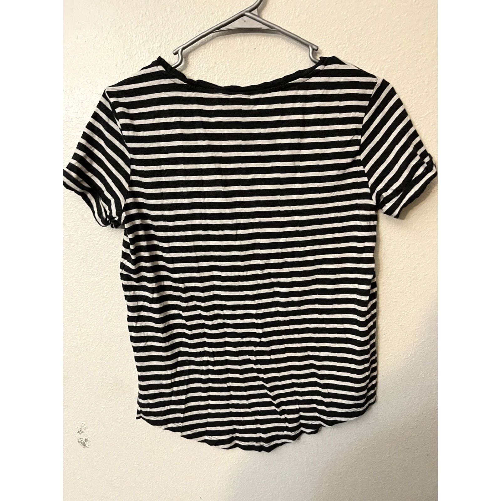 H&M H&M Shirt Women XS Black Striped Cotton Blend Short Sleeve T-Shirt Size XS / US 0-2 / IT 36-38 - 2 Thumbnail