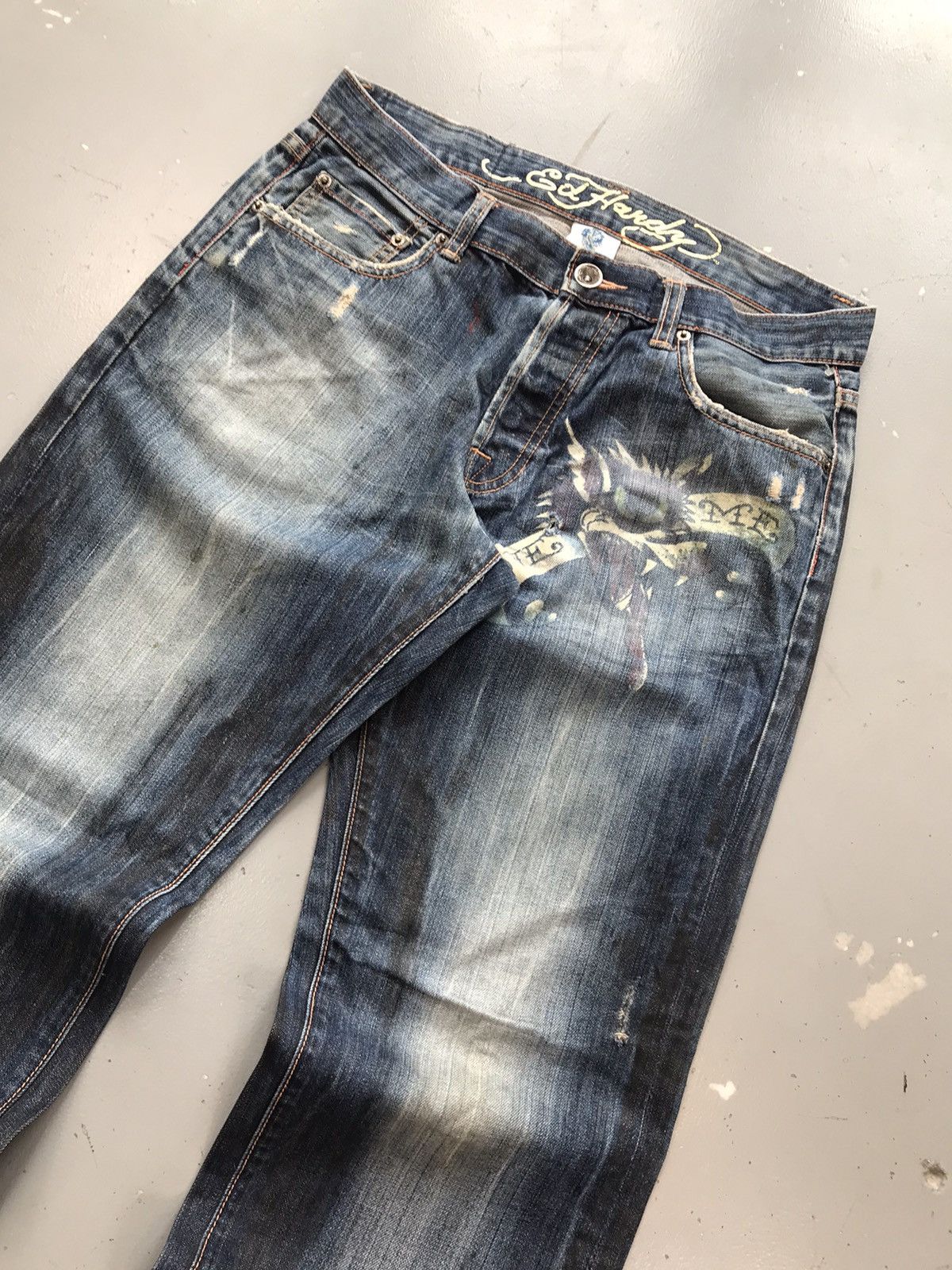 Ed Hardy × Vintage Vintage Edhardy dragons 🐉 embroidered denim Size US 34 / EU 50 - 4 Thumbnail