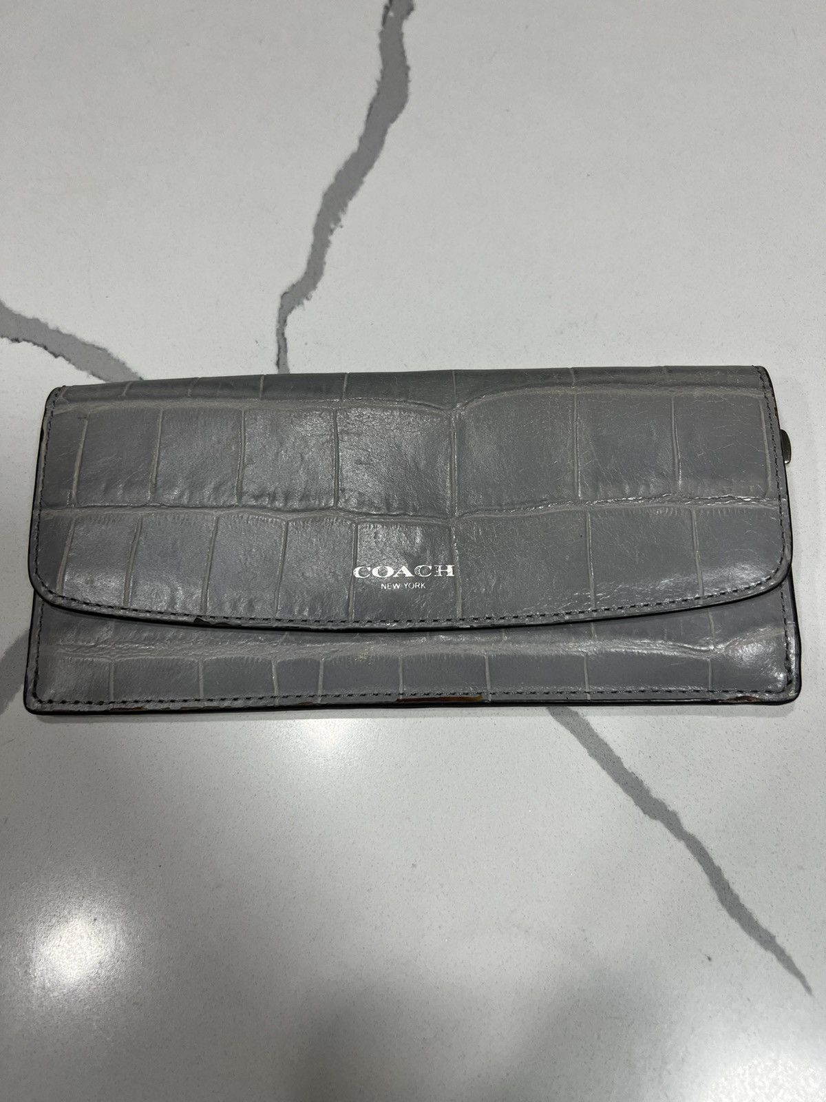 image of Coach Gray Crocodile Skin Wallet in Grey Snake, Women's