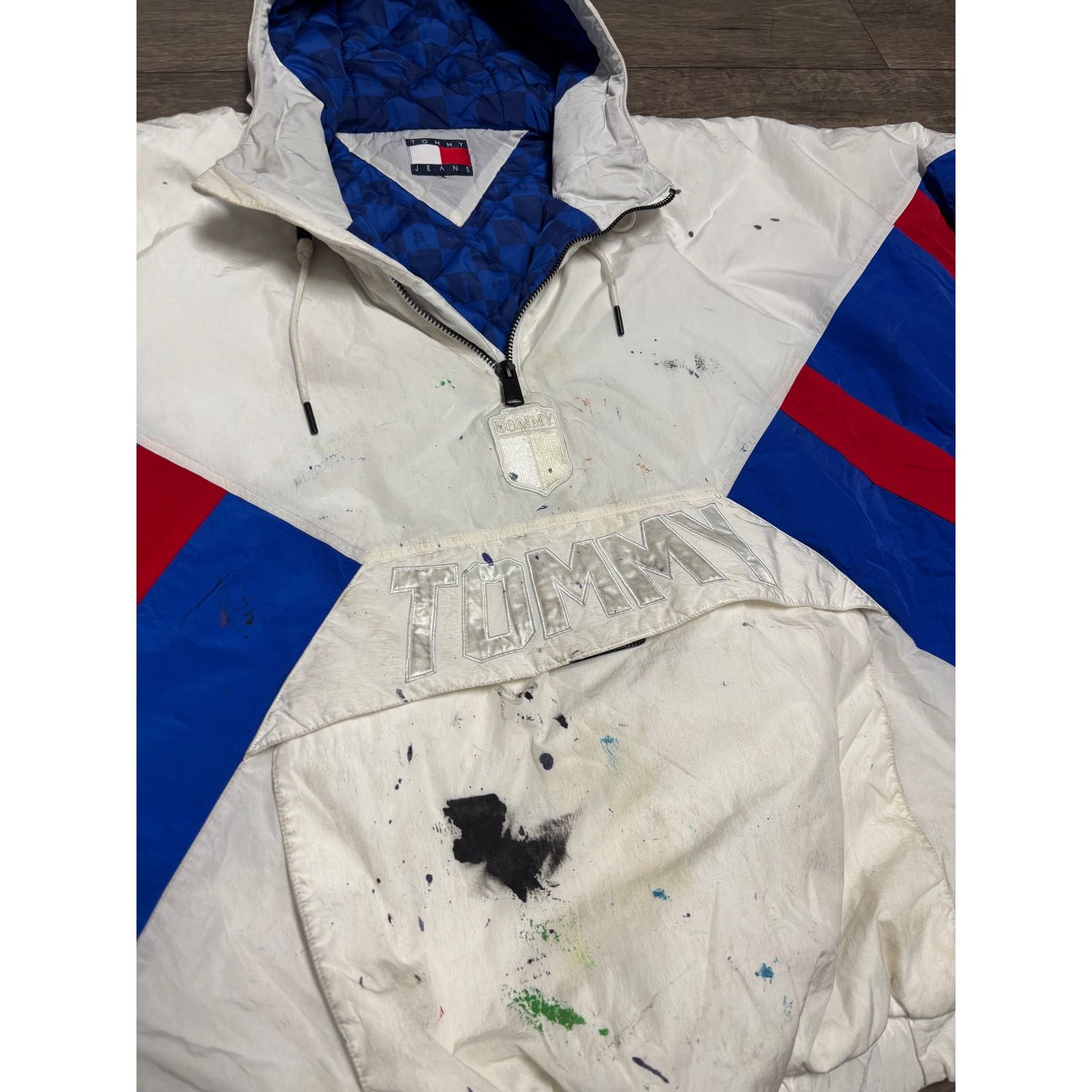 Tommy Jeans × Vintage Tommy Jeans Pullover Retro Jacket Sz L White Blue Size US L / EU 52-54 / 3 - 2 Thumbnail