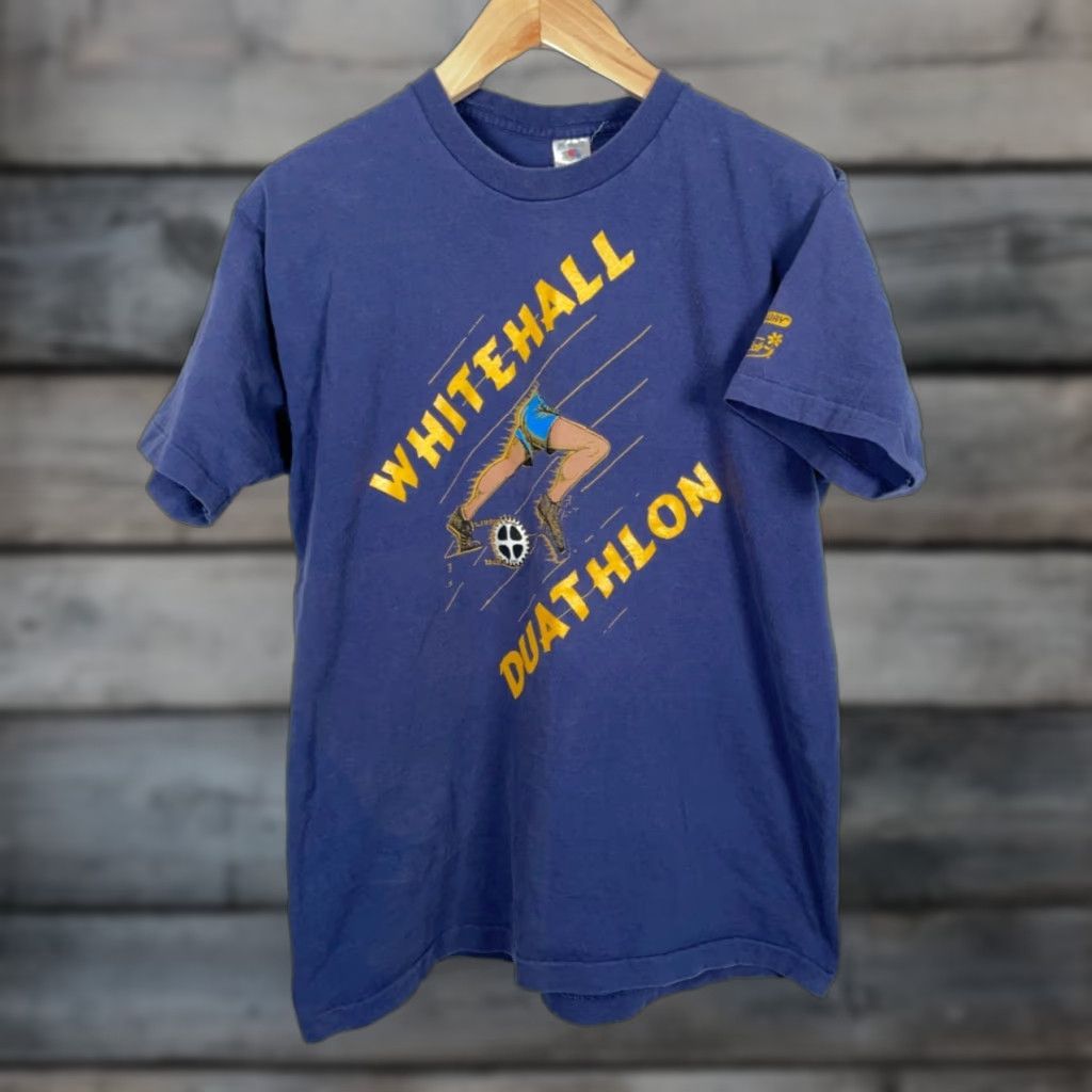 Fruit Of The Loom VINTAGE Michigan Whitehall Duathlon T-Shirt Adult Large Blue 90s Retro Sports Fruit of the Loom Mens XL Tag Single Stitch Size US L / EU 52-54 / 3 - 1 Thumbnail