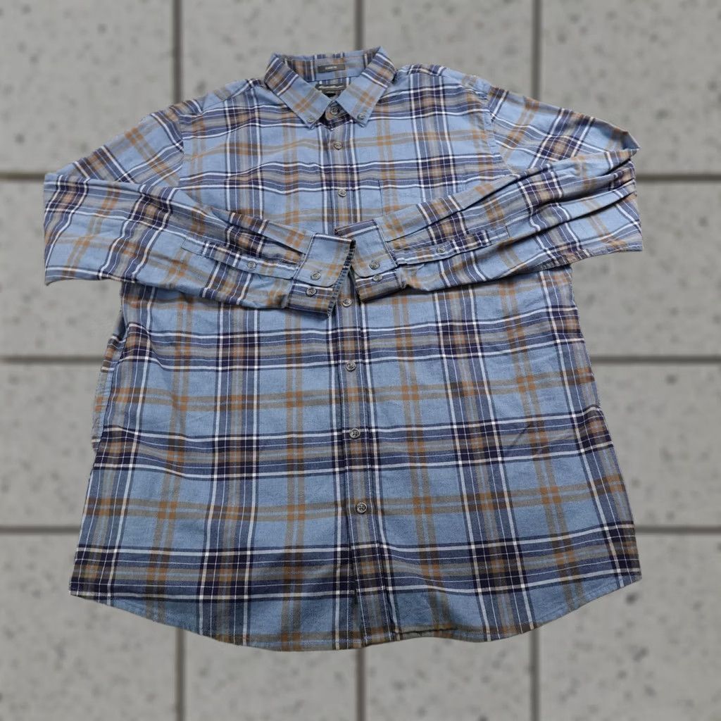 Eddie Bauer Flannel Shirt Mens Xlt Blue Plaid Button Up Long Sleeve Outdoor Hike, Men's