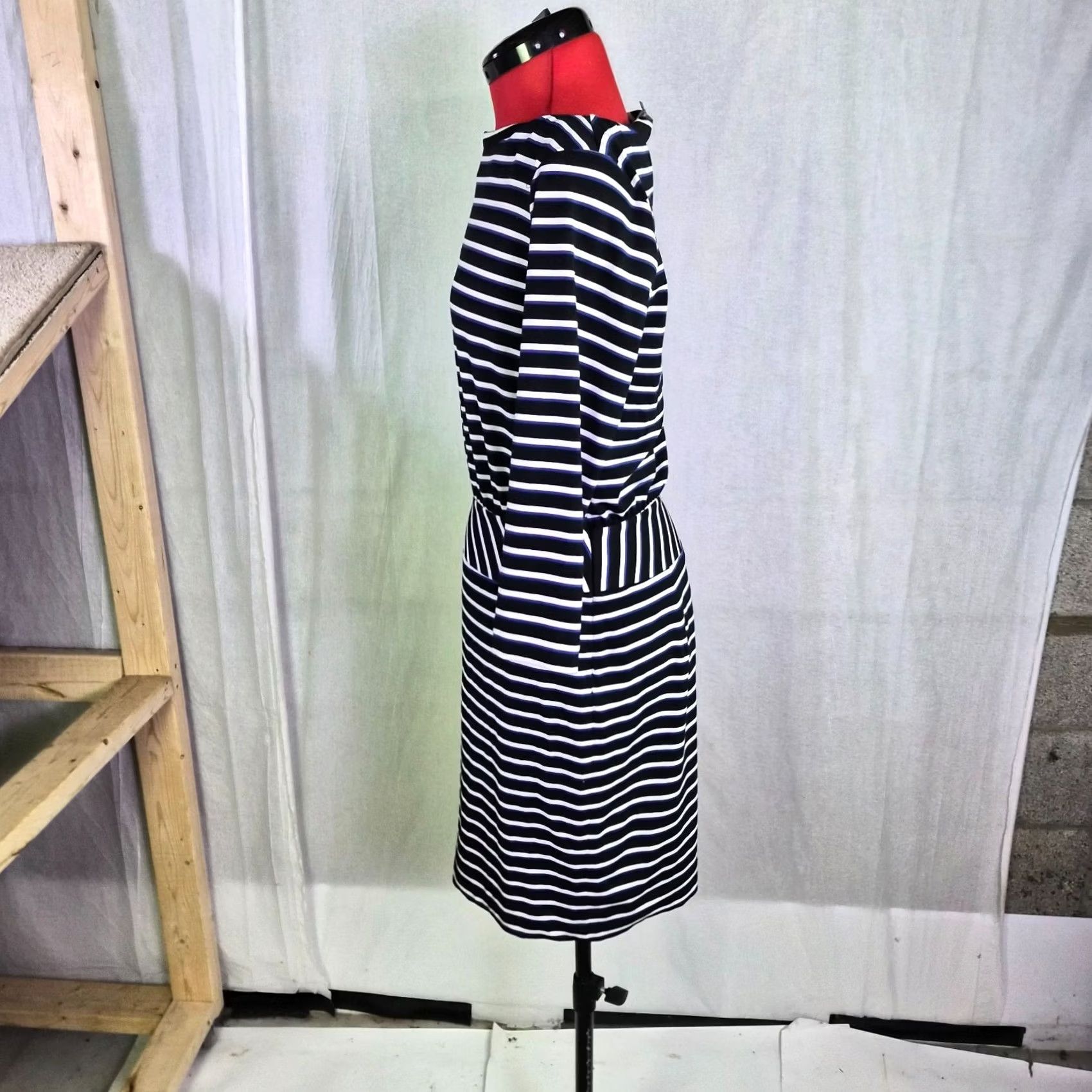 Vintage LL Bean Signature Womens Dress Size 4 Stripe Long Sleeve Blue Black White G126 Size S / US 4 / IT 40 - 3 Thumbnail
