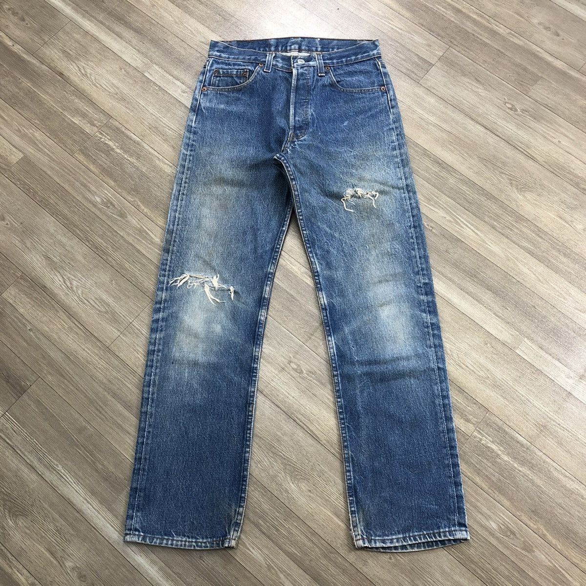 Levi's × Levi's Vintage Clothing 🇺🇸70’s Vintage Levis 501 29x32 Straight Leg Distressed Jeans Size US 29 - 1 Thumbnail