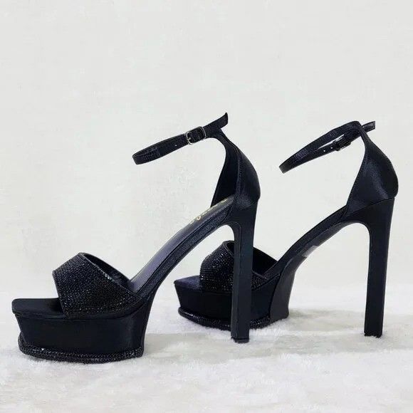 Other Helen Black Satin Rhinestone Trim Party Evening Platform Hig Size US 9 / IT 39 - 1 Thumbnail