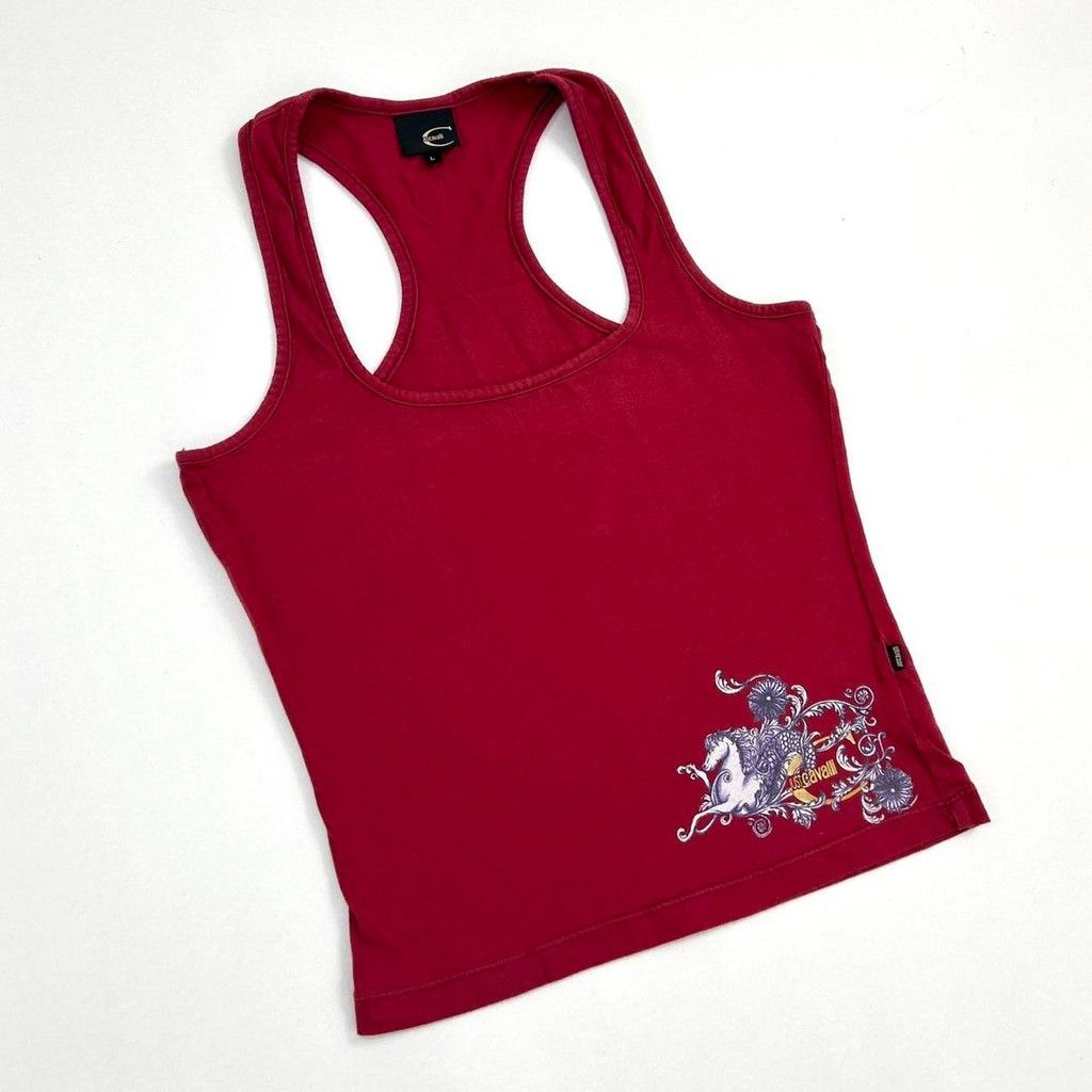 Just Cavalli y2k Cavalli red racerback tank top with horse print Size L / US 10 / IT 46 - 1 Thumbnail