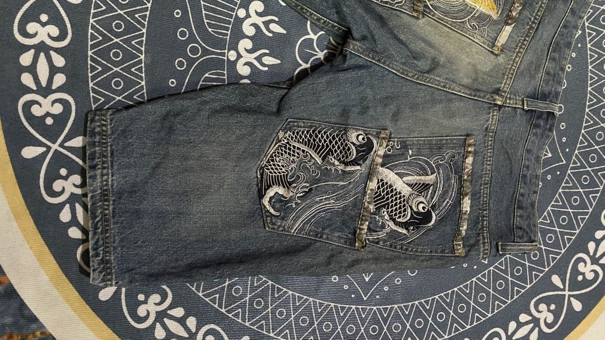 If Six Was Nine Memory Special Japanese Koi Fish Embroidery Short Jeans Size US 35 - 4 Thumbnail