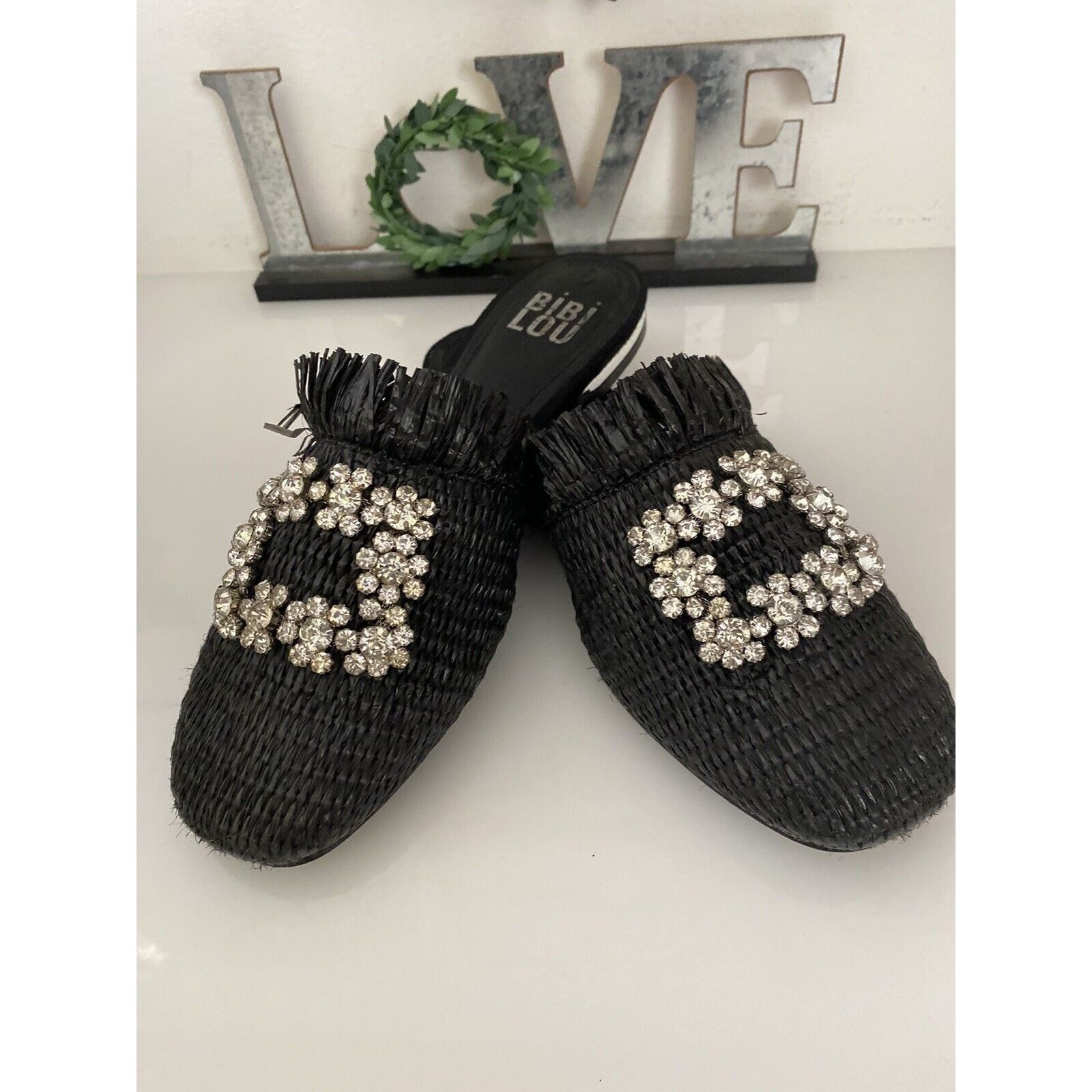 Vintage Bibi Lou Raffia Gem Jeweled Mule Slide Slip On Slipper Shoes Size US 6 / IT 36 - 4 Thumbnail