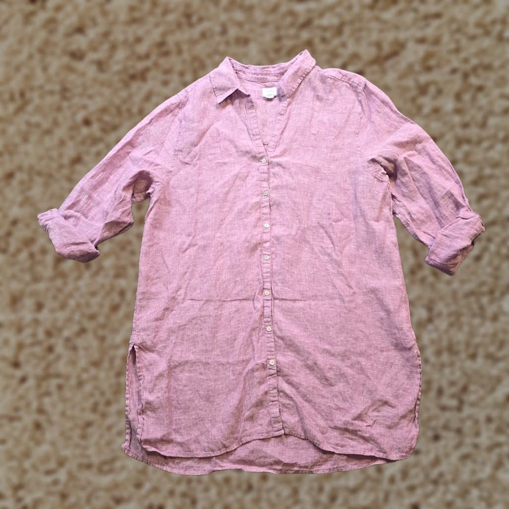 Pinko Sigrid Olsen Top Womens 1X Pink Linen Button Front Beachy Coastal Casual Blouse Shirt Knit Vintage: No Size XL / US 12-14 / IT 48-50 - 1 Thumbnail