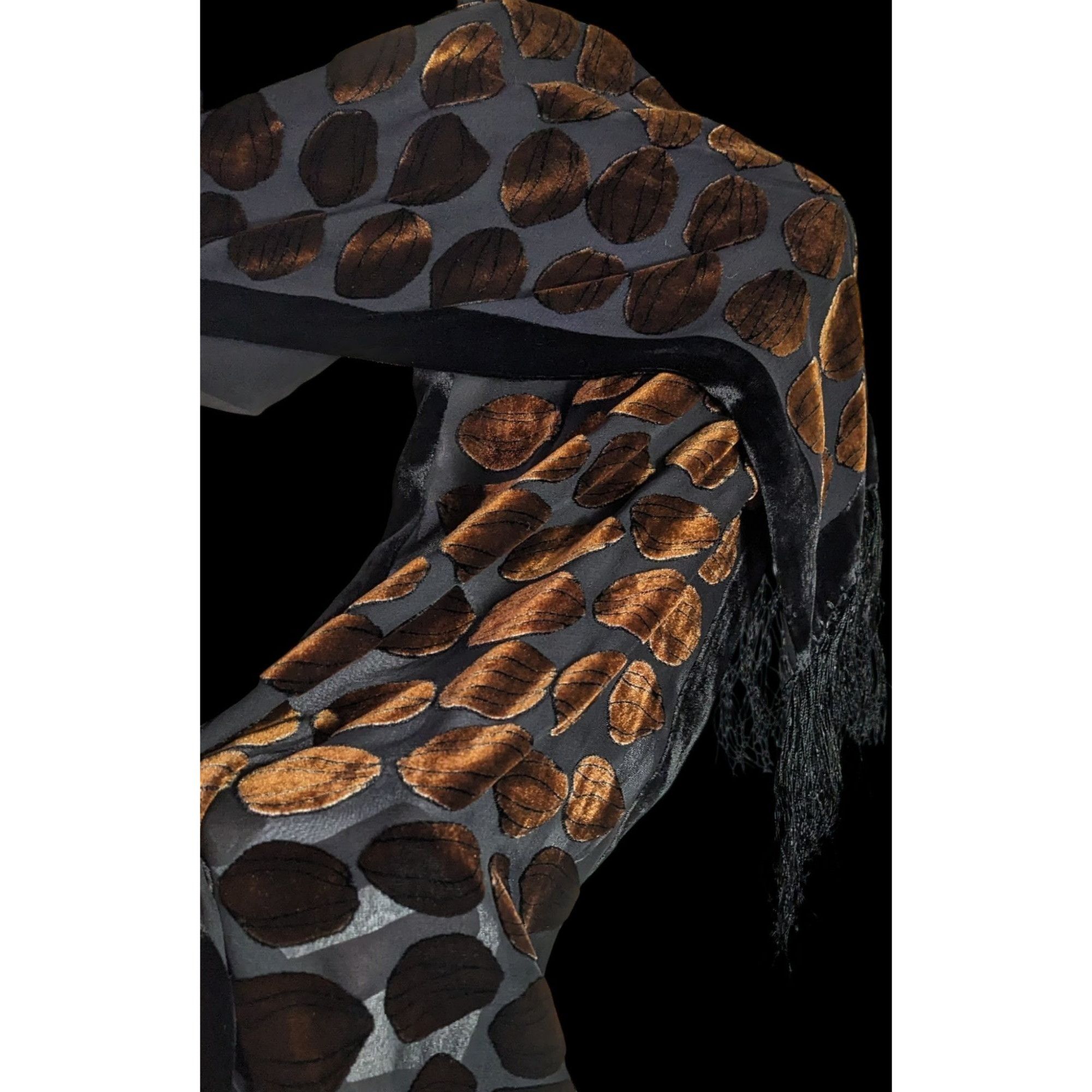 Other Vintage Geometric Burnt Velvet Scarf Copper Tone With Fringe Size ONE SIZE - 2 Thumbnail