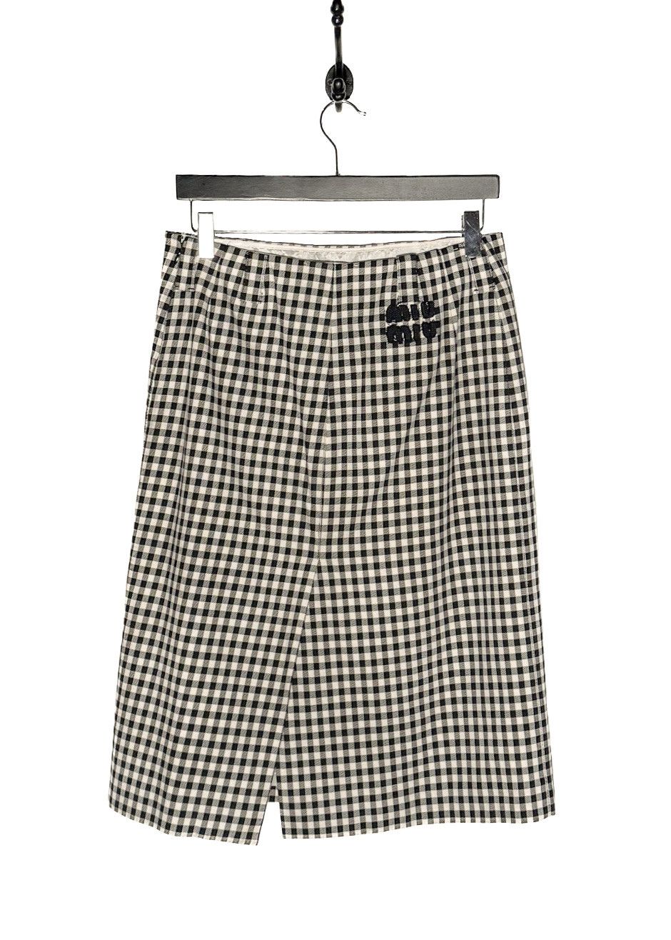 Miu Miu Miu Miu 2022 Black Ivory Gingham Check Pencil Skirt Size 28" / US 6 / IT 42 - 3 Thumbnail