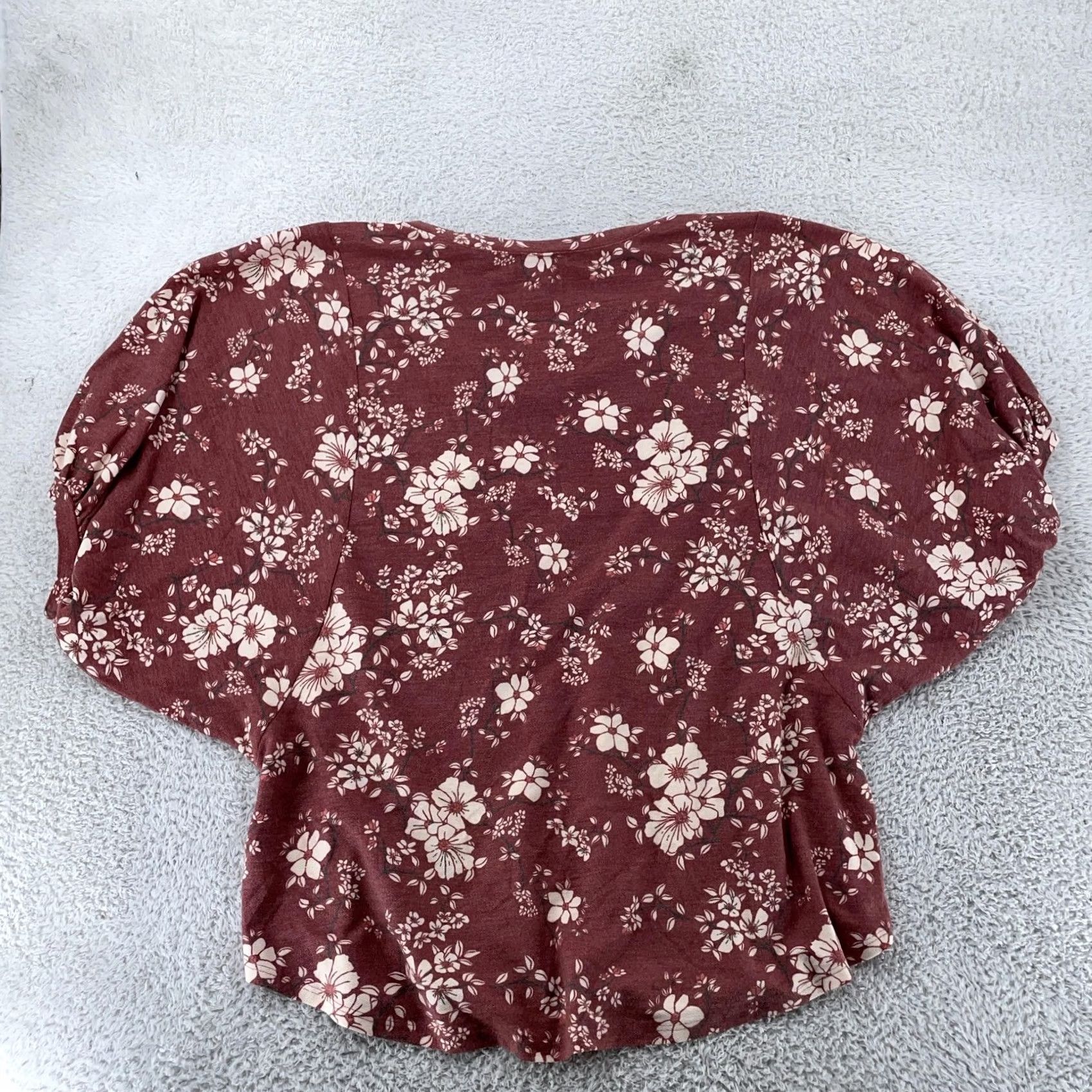 Vintage LuLaRoe Renee Shirt Womens XL Burgundy Floral V-Neck Dolman Sleeve Soft Knit Jersey Size XL / US 12-14 / IT 48-50 - 3 Thumbnail