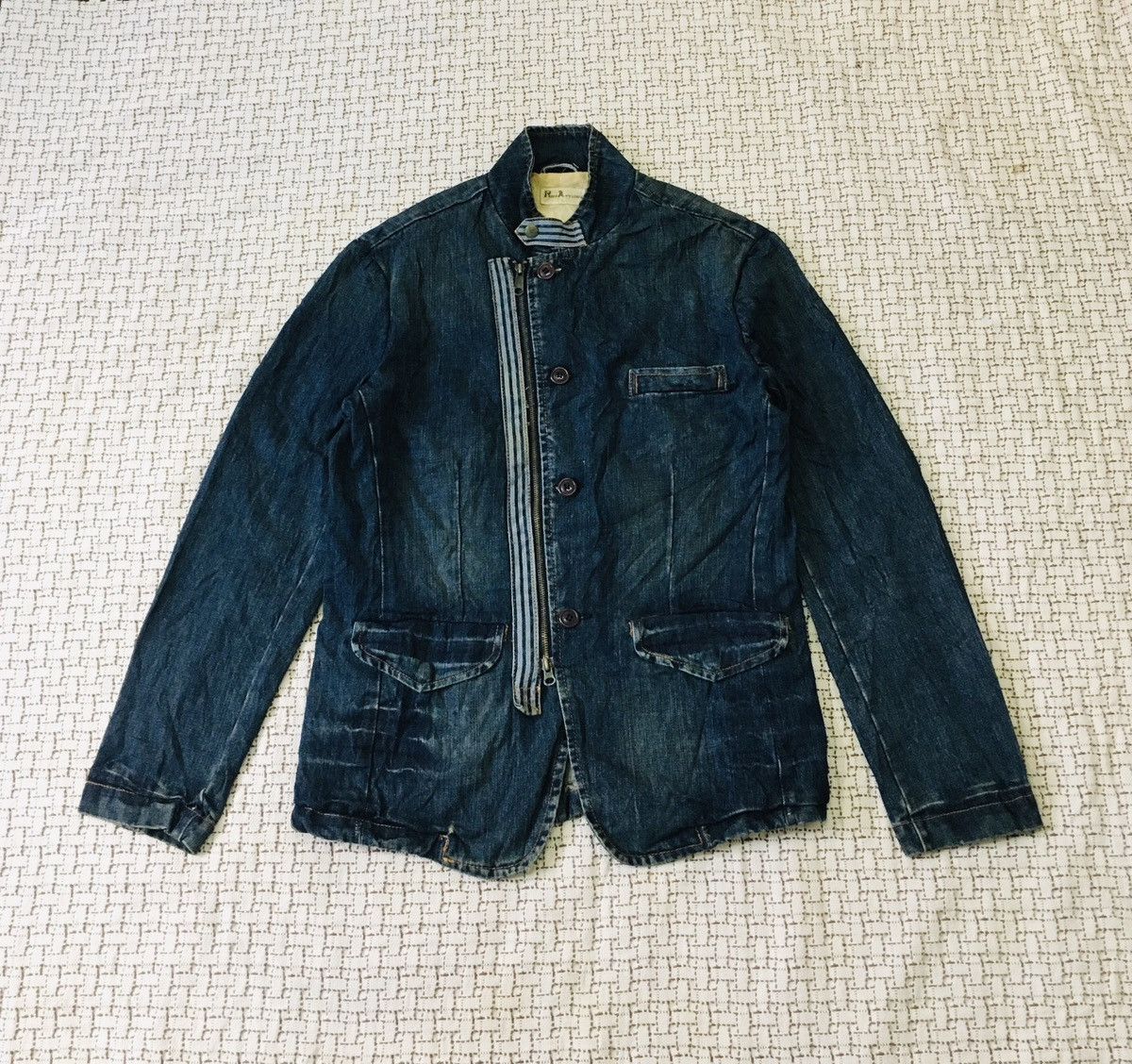Japanese Brand Press Attache Spiral Zipper Denim Jacket (17) Size US L / EU 52-54 / 3 - 1 Thumbnail