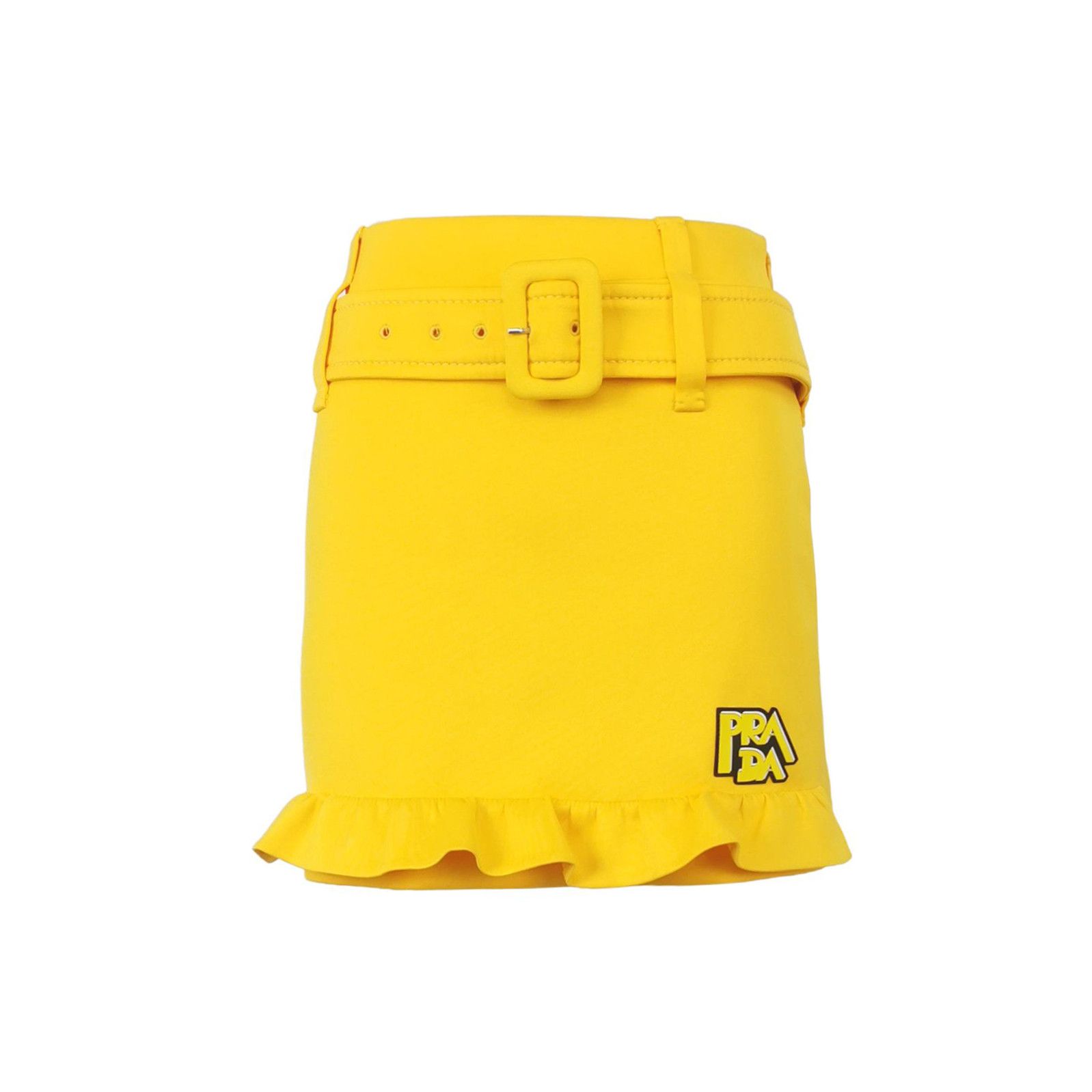 Prada Prada Logo Belted Mini Skirt in Bright Yellow 0089 Size 36" / US 14 / IT 50 - 1 Thumbnail