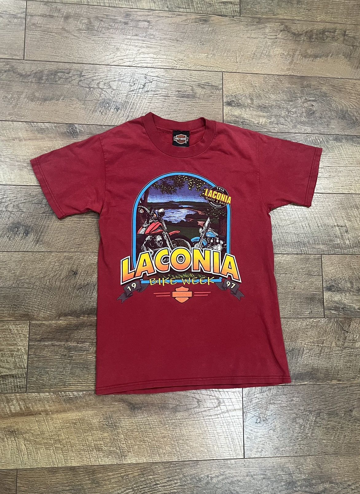 Harley Davidson Vintage 1997 Harley Davidson Laconia Tee Shirt - Red - Small Size US S / EU 44-46 / 1 - 1 Thumbnail
