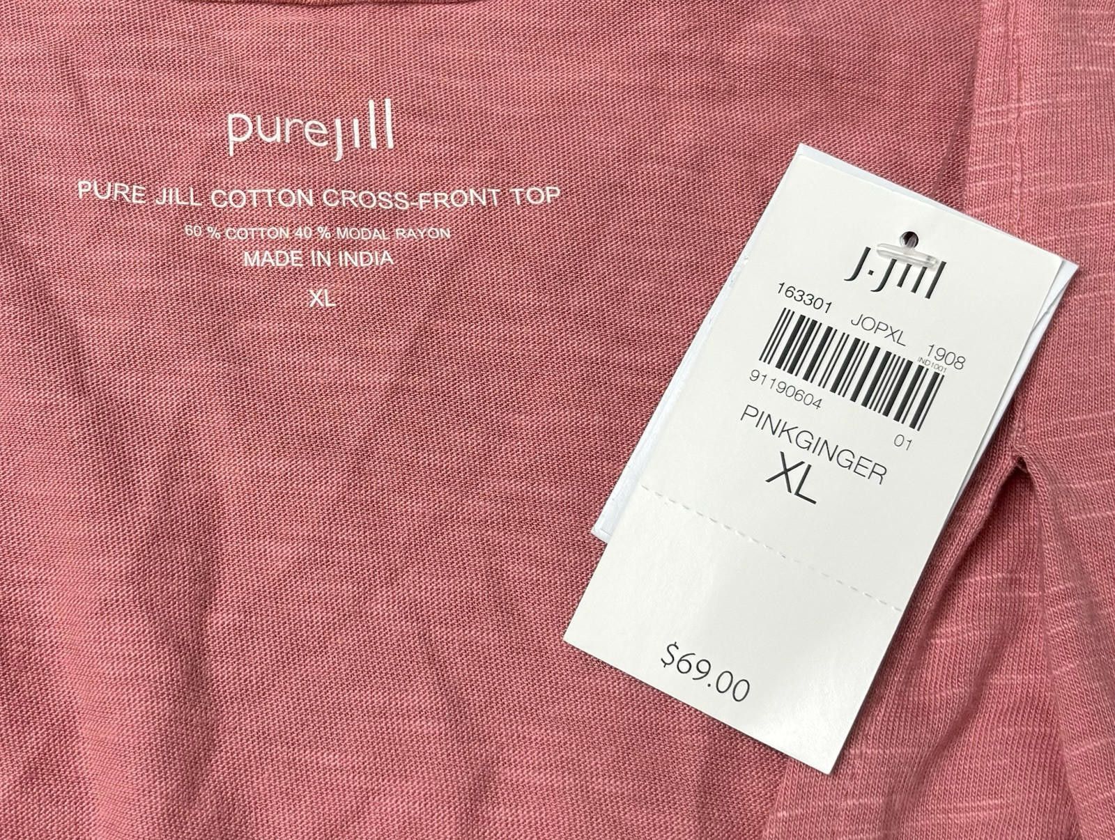 J. Jill Pure J Jill Top Womens XL Cotton Cross Front Pink Button $69 Size XL / US 12-14 / IT 48-50 - 2 Thumbnail
