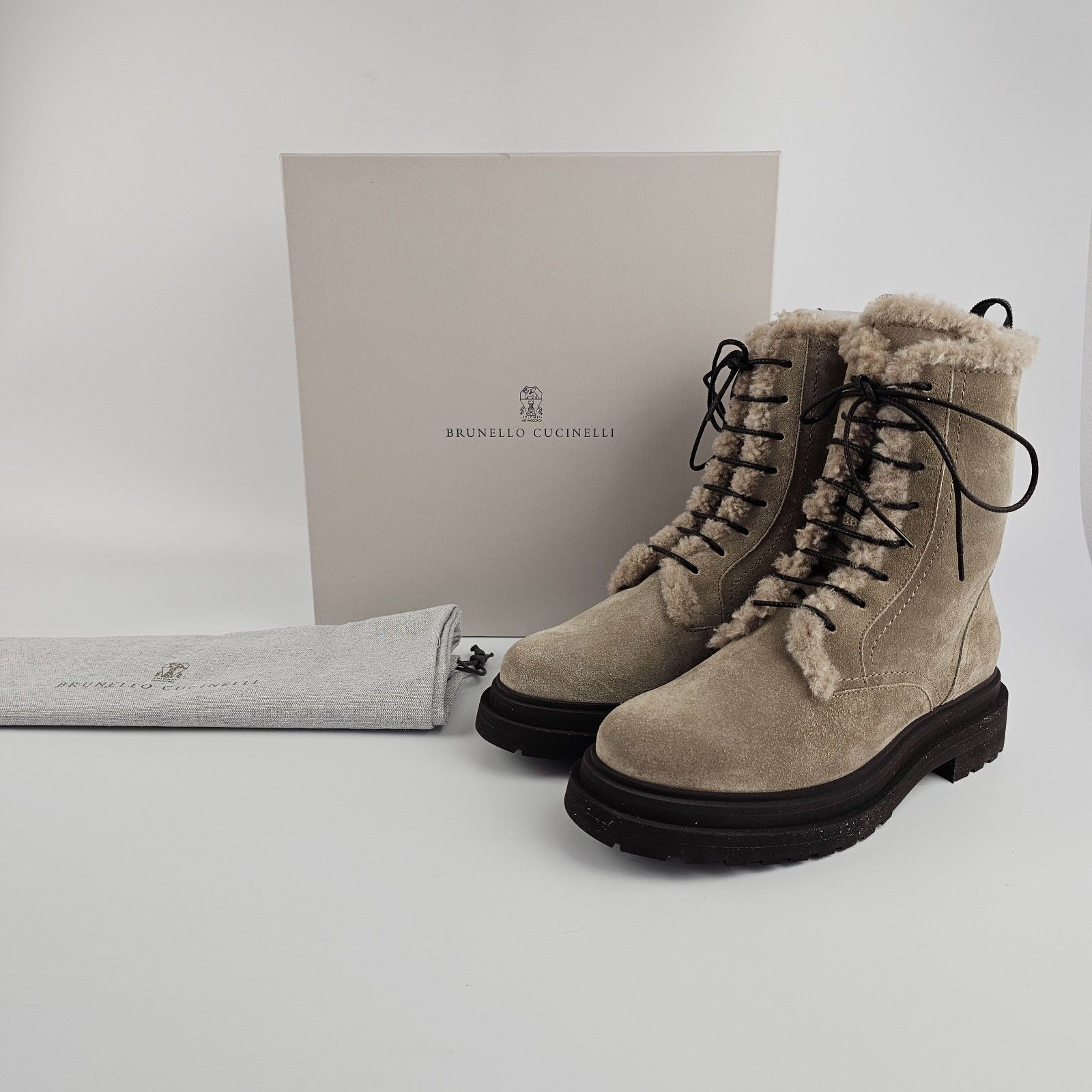 Brunello Cucinelli B. Cucinelli Monile Gray Suede Combat Boots N&A Size US 10 / IT 40 - 4 Thumbnail