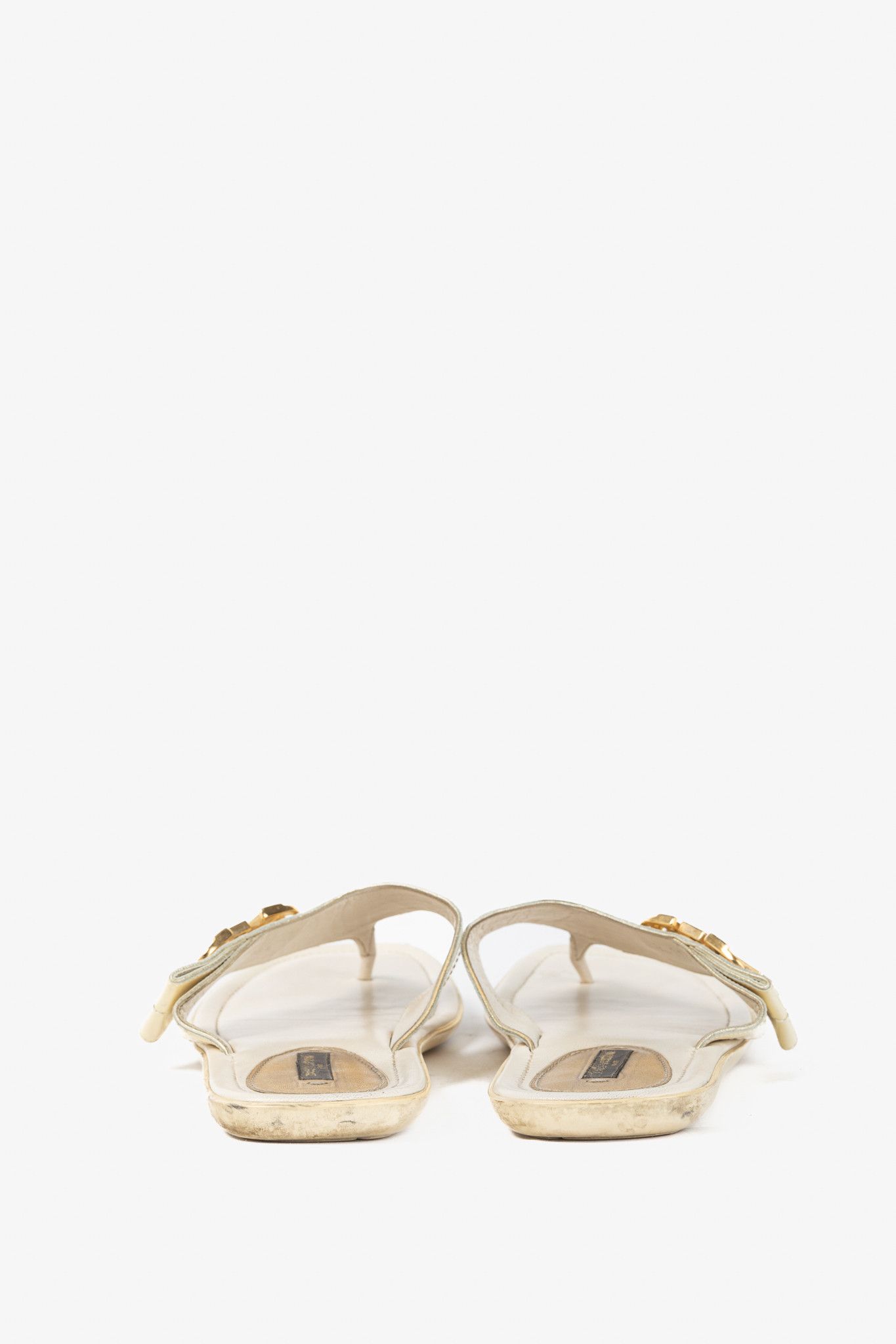 Louis Vuitton Louis Vuitton Zoé Blanc Patent-Leather LV Flat Thong Sandals Size US 8 / IT 38 - 4 Thumbnail