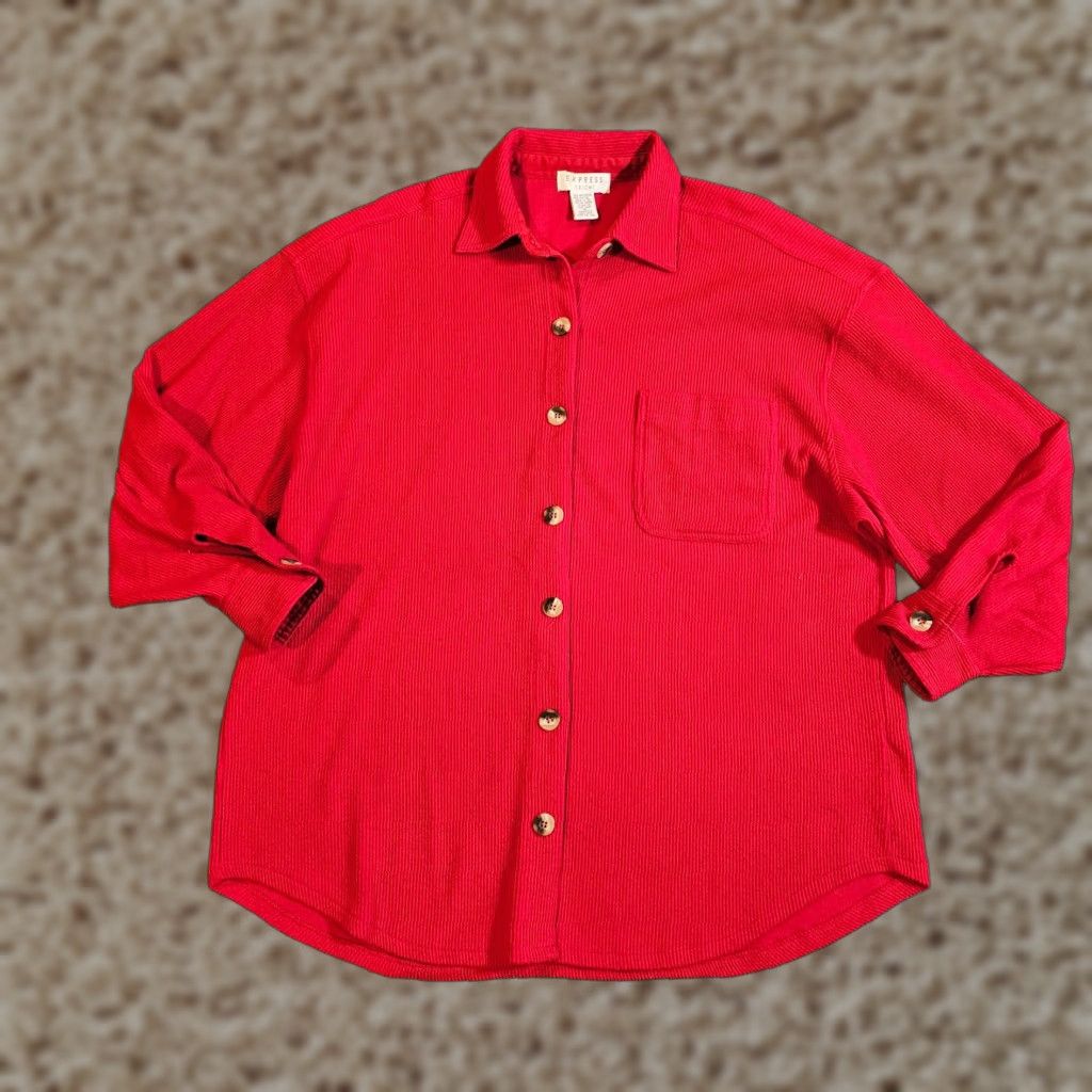 Express VINTAGE Express Shirt Womens M Red Oversized Tricot Flannel Casual 90s Button-Up Size M / US 6-8 / IT 42-44 - 1 Thumbnail
