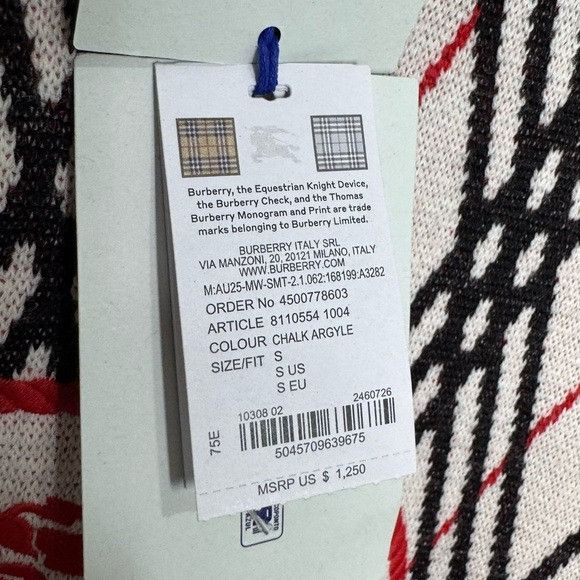 Burberry Burberry Argyle Check Wool Blend Sweater Chalk White Red Men Size US S / EU 44-46 / 1 - 5 Thumbnail