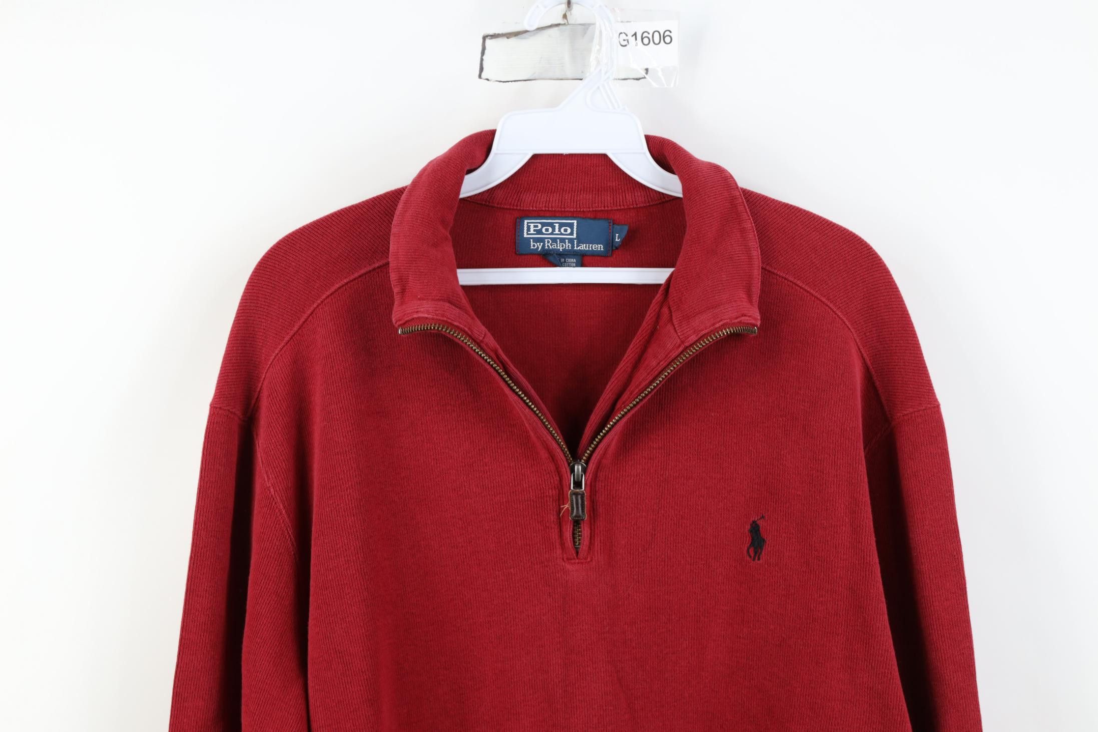 Polo Ralph Lauren Vintage 90s Ralph Lauren Ribbed Knit 1/4 Zip Sweater Red Size US L / EU 52-54 / 3 - 2 Thumbnail
