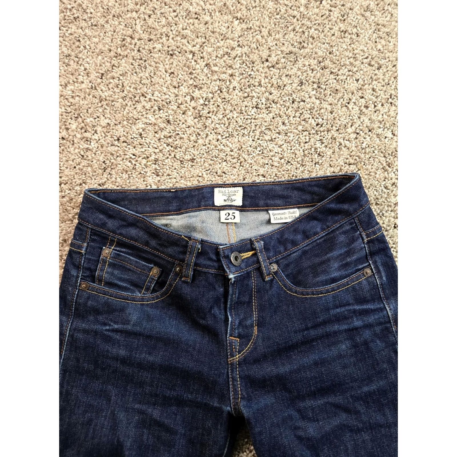 Railcar Fine Goods VINTAGE Railcar Skinny Jeans Womens Size 25 Blue Selvedge Low Rise Straight Leg USA Made Size 42" / US 20 - 4 Thumbnail