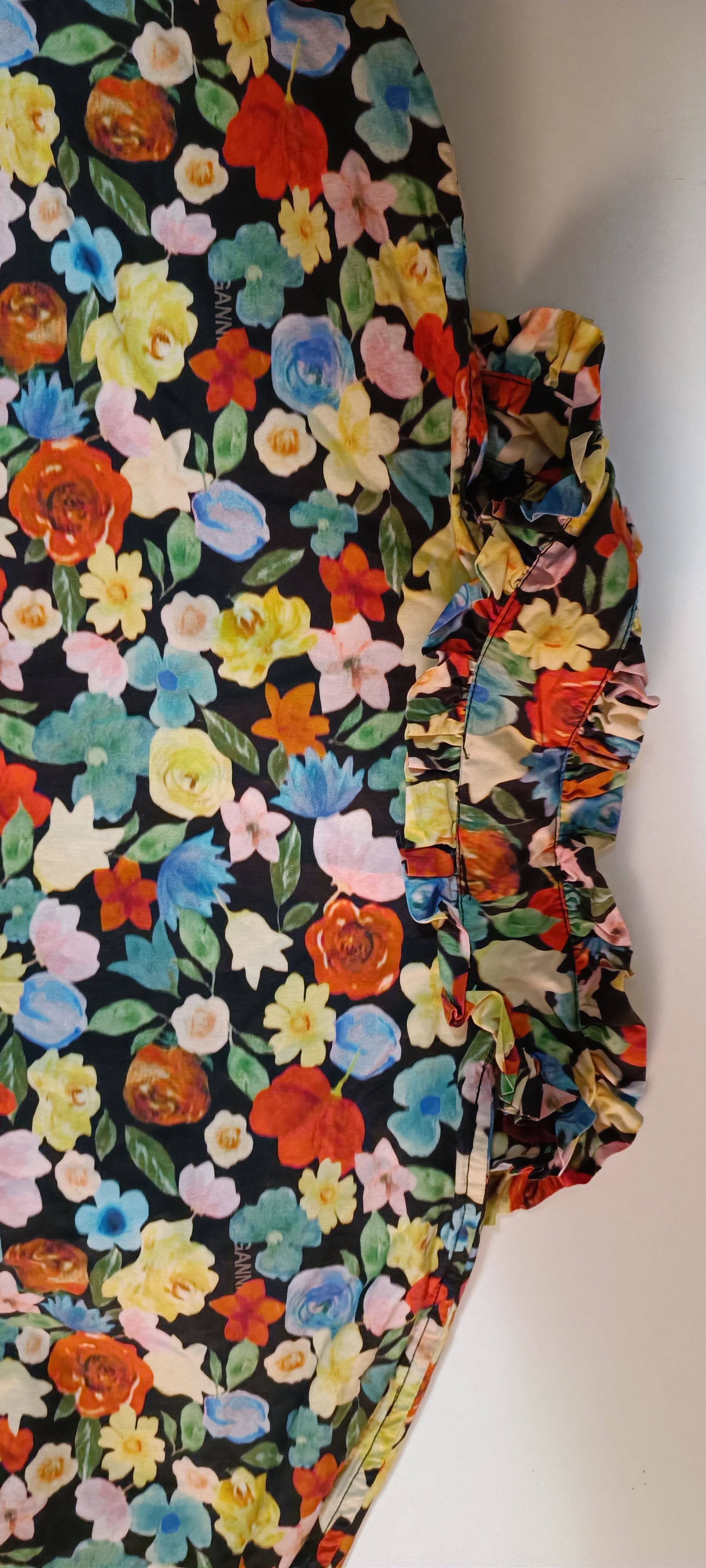 Ganni Tie-Neck Multicolor Floral - Print Cotton -Poplin Maxi Dress Size S / US 4 / IT 40 - 25 Thumbnail