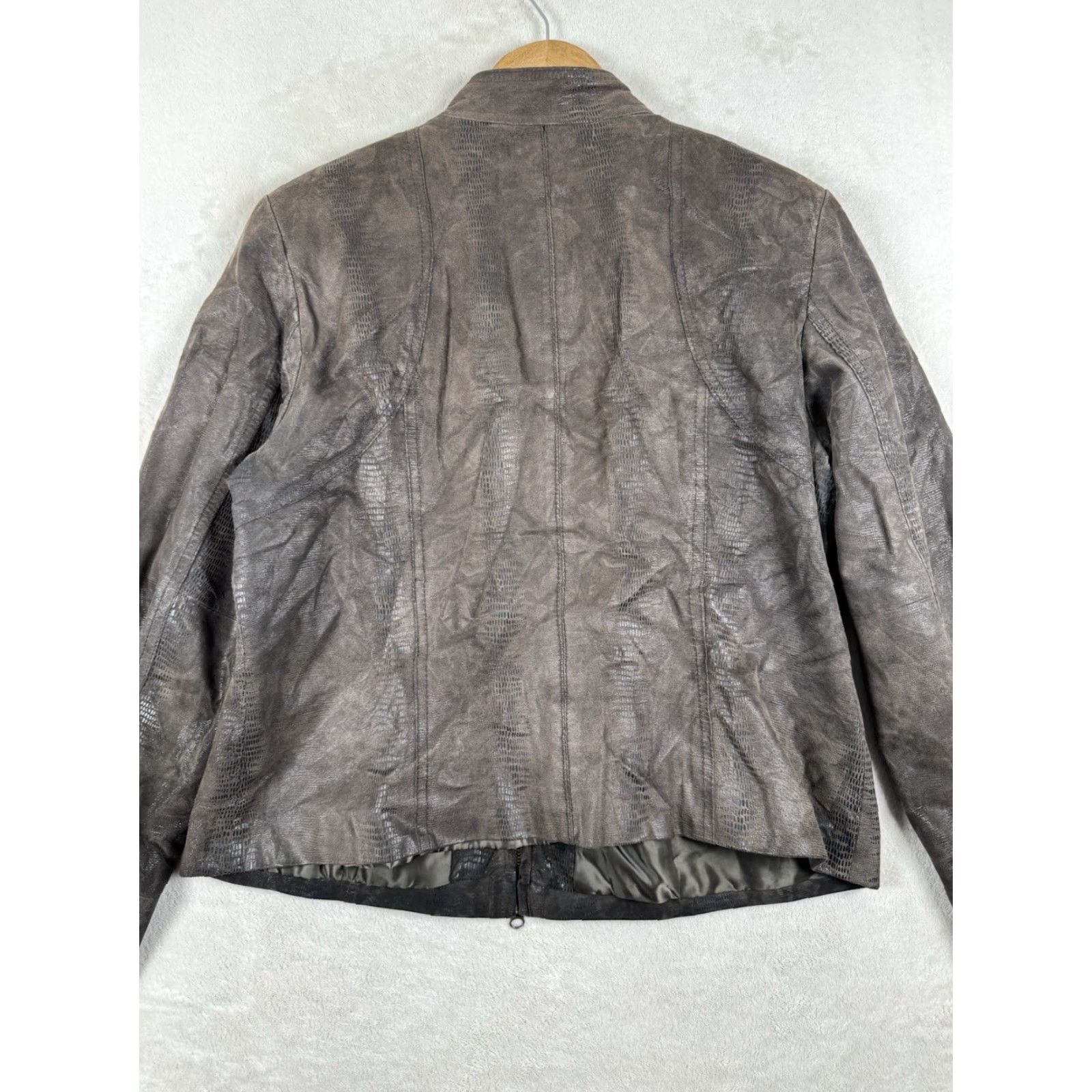 Alfani Alfani Women’s 100% Leather Jacket Snakeskin Brown XL Motorcycle Jacket Zip Leather Casual Size XL / US 12-14 / IT 48-50 - 3 Thumbnail
