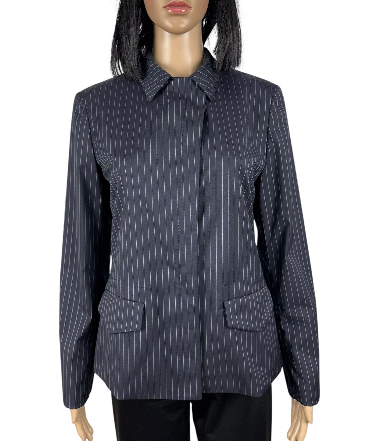 Armani Collezioni Armani Collezioni Wool-Nylon Blue Striped Jacket Collared 44 Size M / US 6-8 / IT 42-44 - 8 Thumbnail