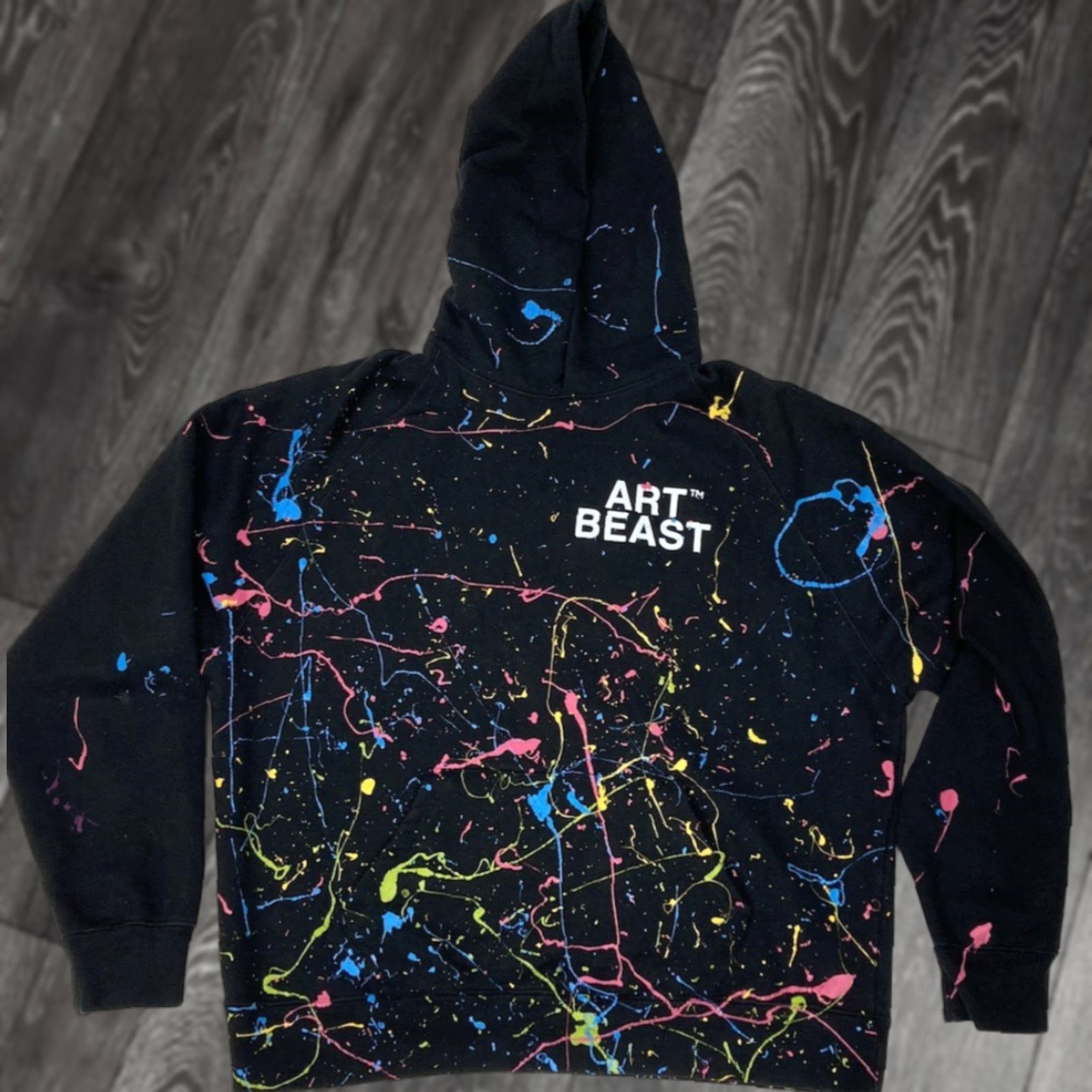 Vintage Art Beast Pullover Hoodie Men Large Graphic Print Black Logo Hooded Pockets Crew Neck Long Sleeve Fleece Cotton Knit Size US L / EU 52-54 / 3 - 1 Thumbnail