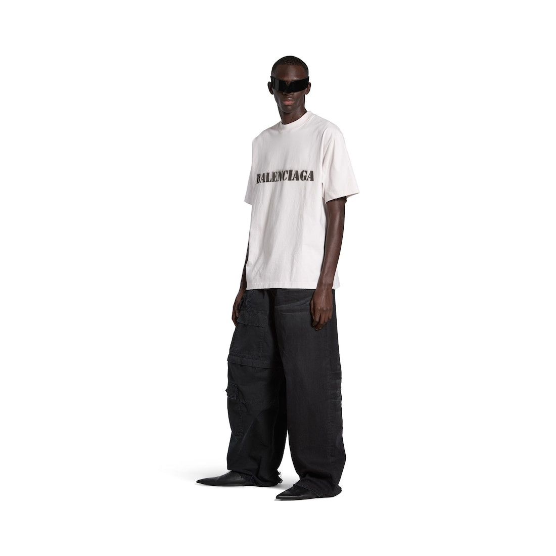 Balenciaga o1w1db10525 Stencil Type T-Shirt Medium Fit Off White/Black Size US L / EU 52-54 / 3 - 2 Thumbnail