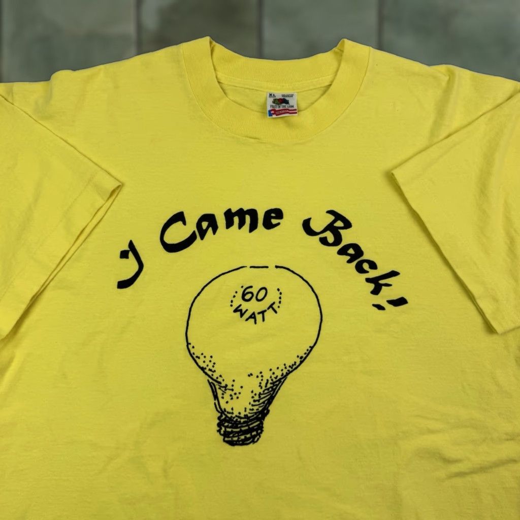 Fruit Of The Loom VINTAGE Fruit of the Loom T-Shirt Men XL Yellow 90s Religion I Came Back 60 Watt Light Bulb Crew Neck Short Sleeve Size US XL / EU 56 / 4 - 1 Thumbnail